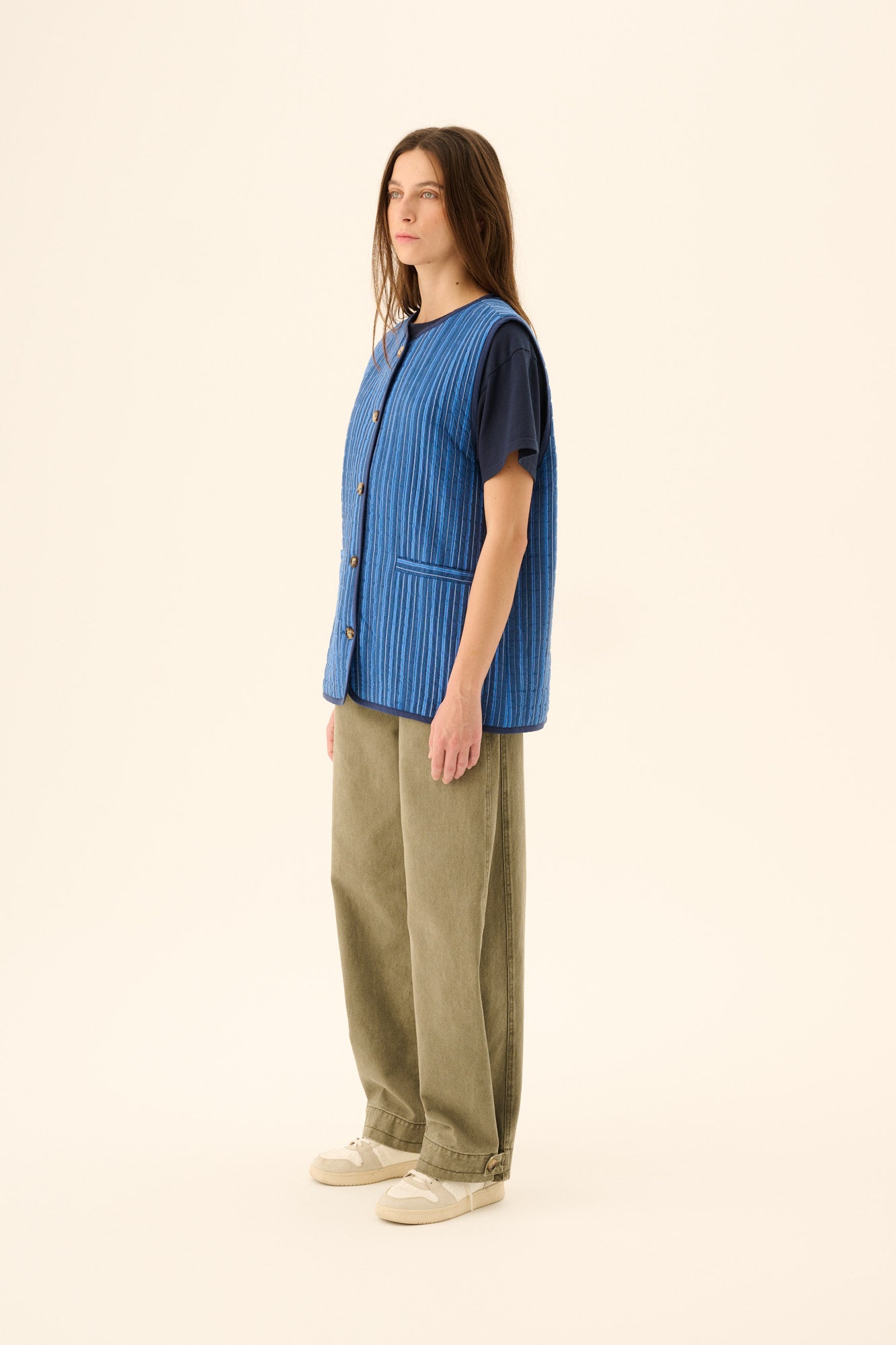 Rue de Tokyo CADY PADDED STRIPE Vest NAVY / BLUE STRIPE