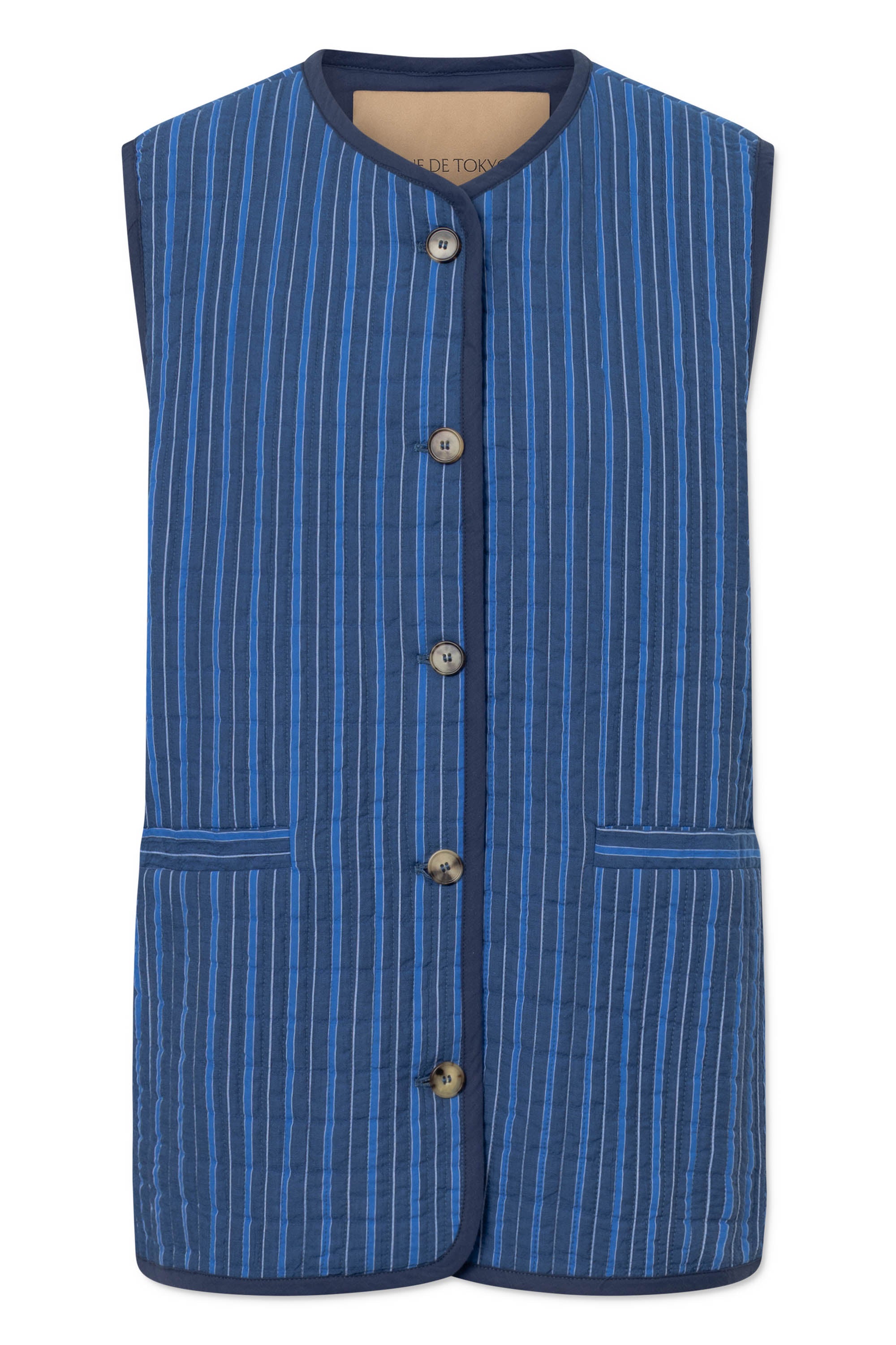 Rue de Tokyo CADY PADDED STRIPE Vest NAVY / BLUE STRIPE
