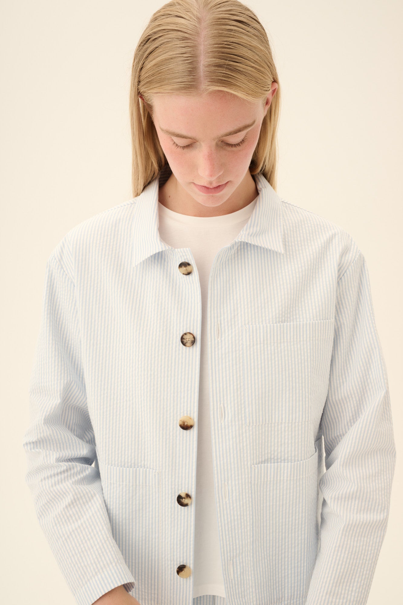 Rue de Tokyo CAMERON HEAVY SEERSUCKER STR Jackets LIGHT BLUE STRIPE