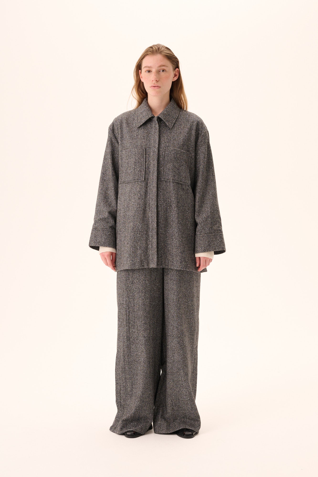 Rue de Tokyo CAMI HERRINGBONE BOUCLE Shirts BLACK/WHITE