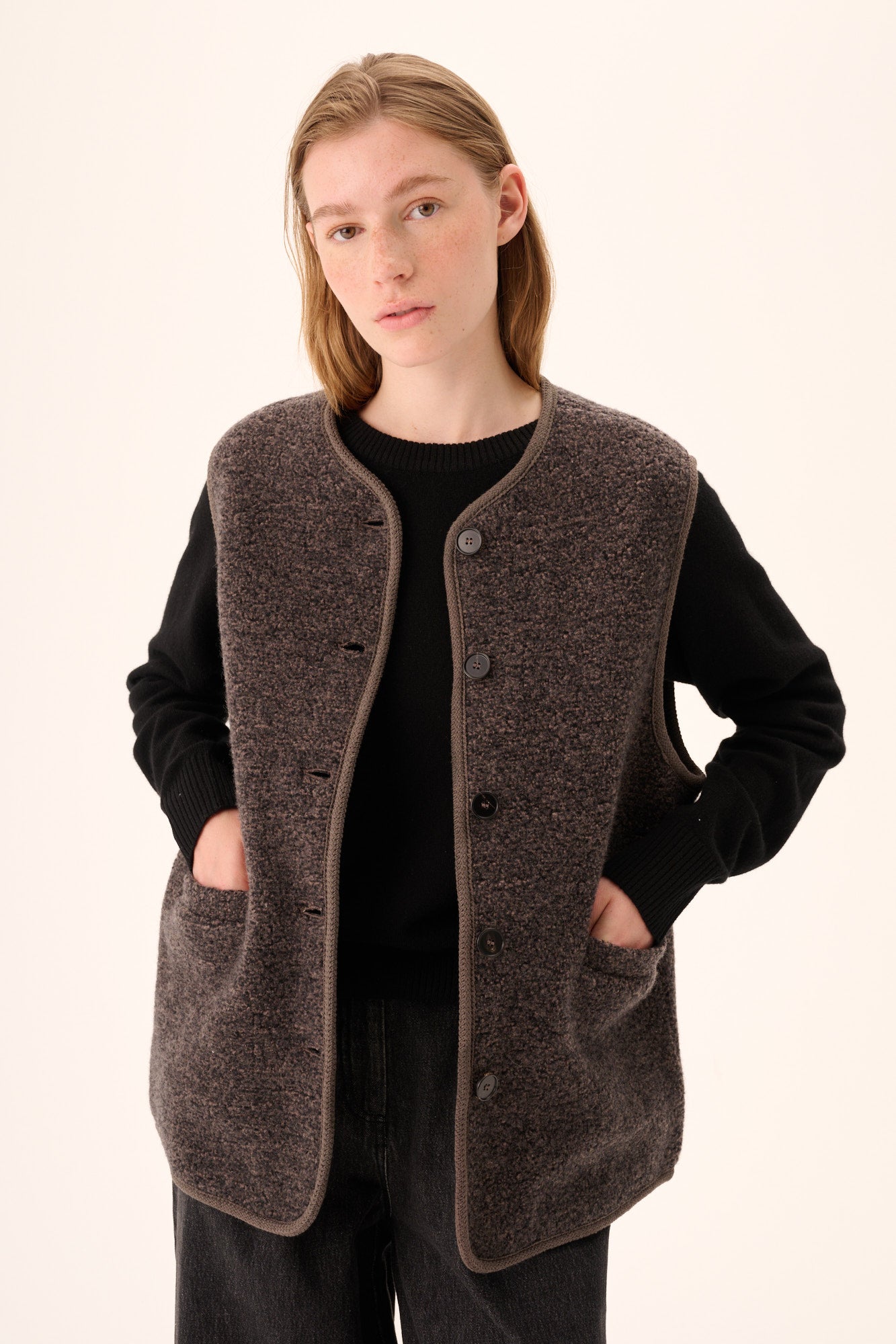 Rue de Tokyo CASI TEDDY Vest DARK GREY