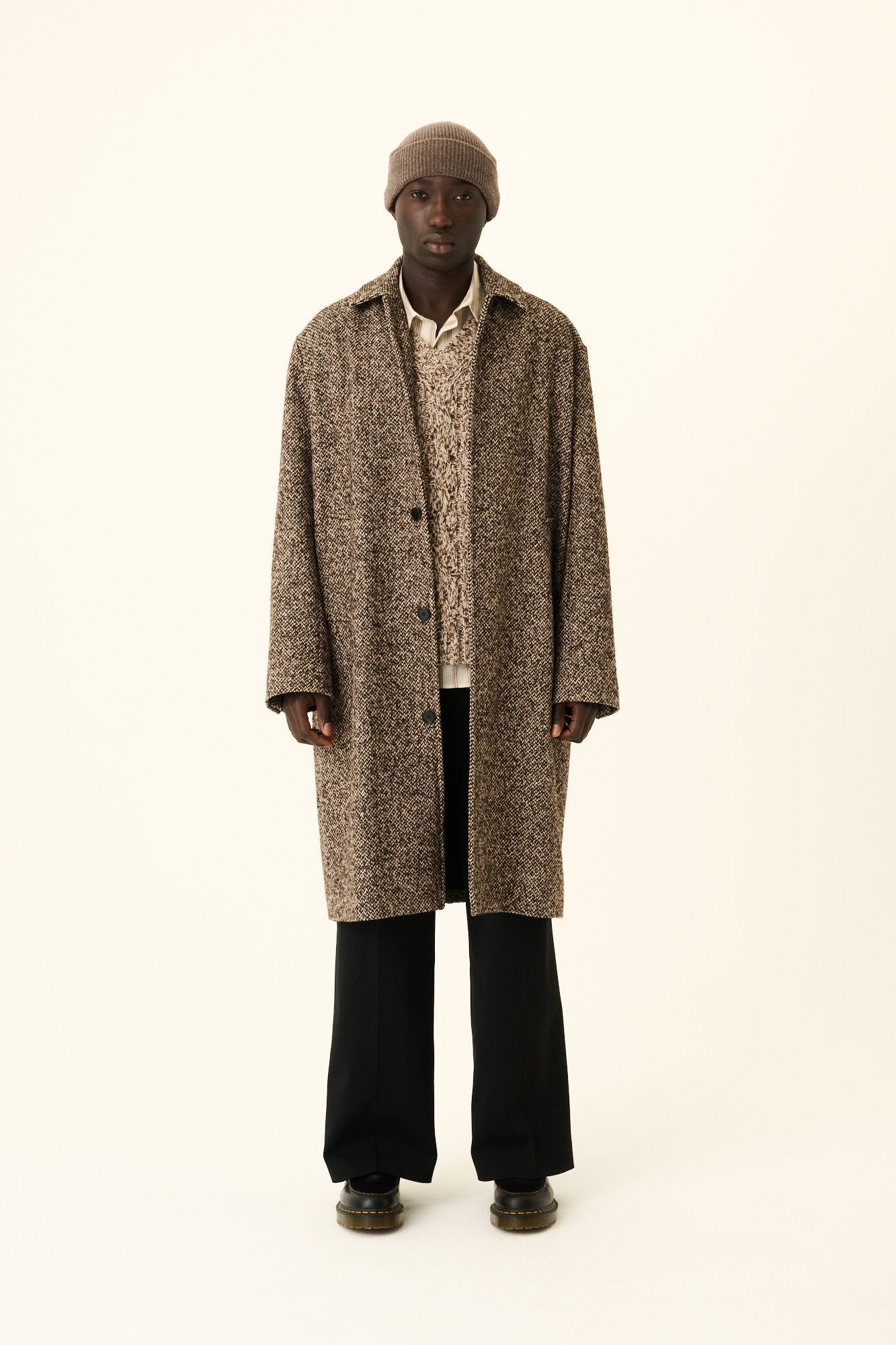CASS TWEED WOOL BLEND - DARK BROWN BEIGE