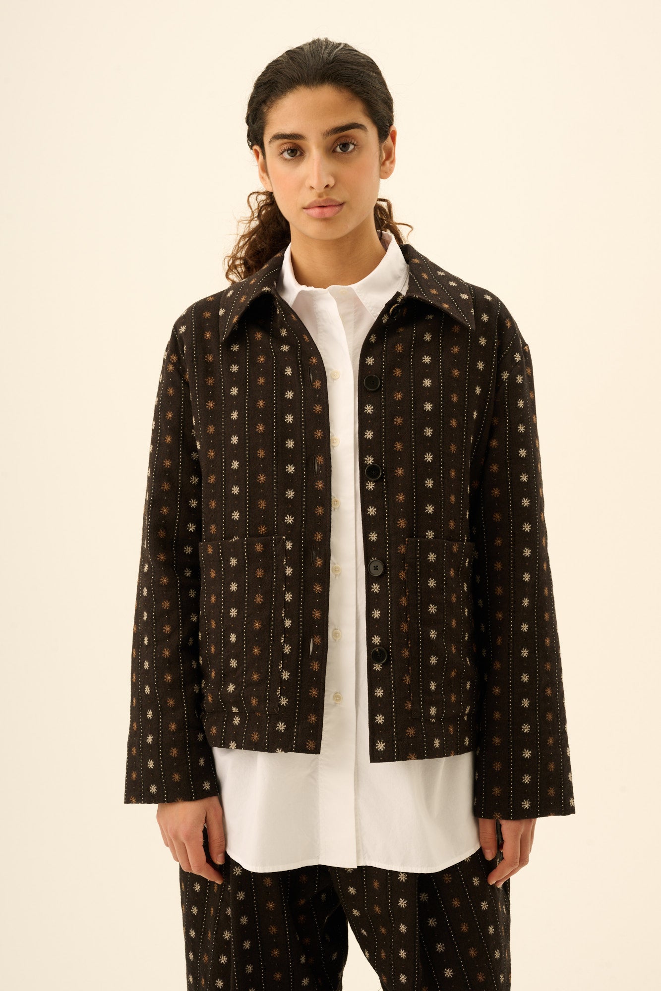Rue de Tokyo CECILY FLOWER STRIPE Jackets BROWN