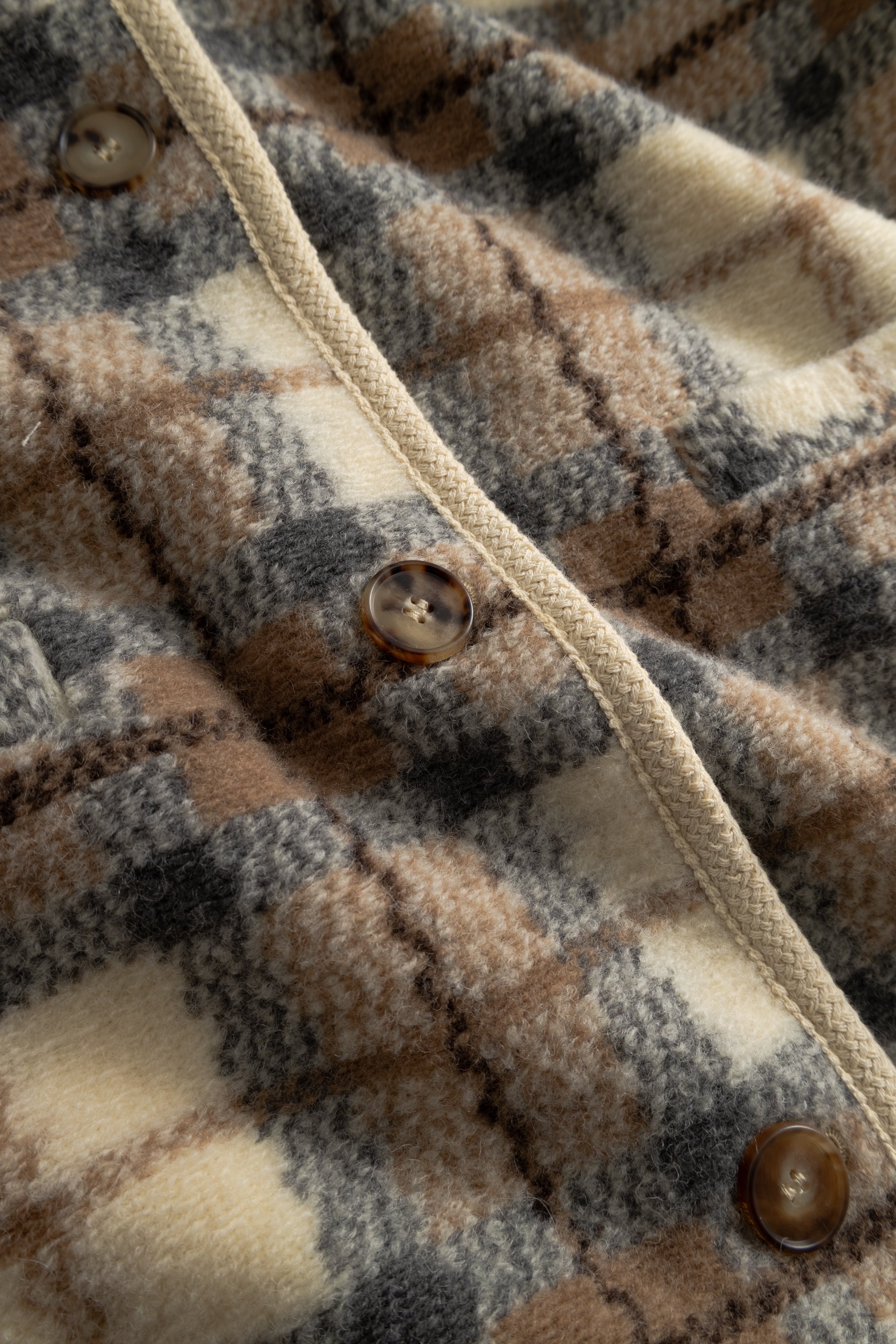 Rue de Tokyo CEDAR TEDDY CHECK Coats GREY BROW IVORY CHECK