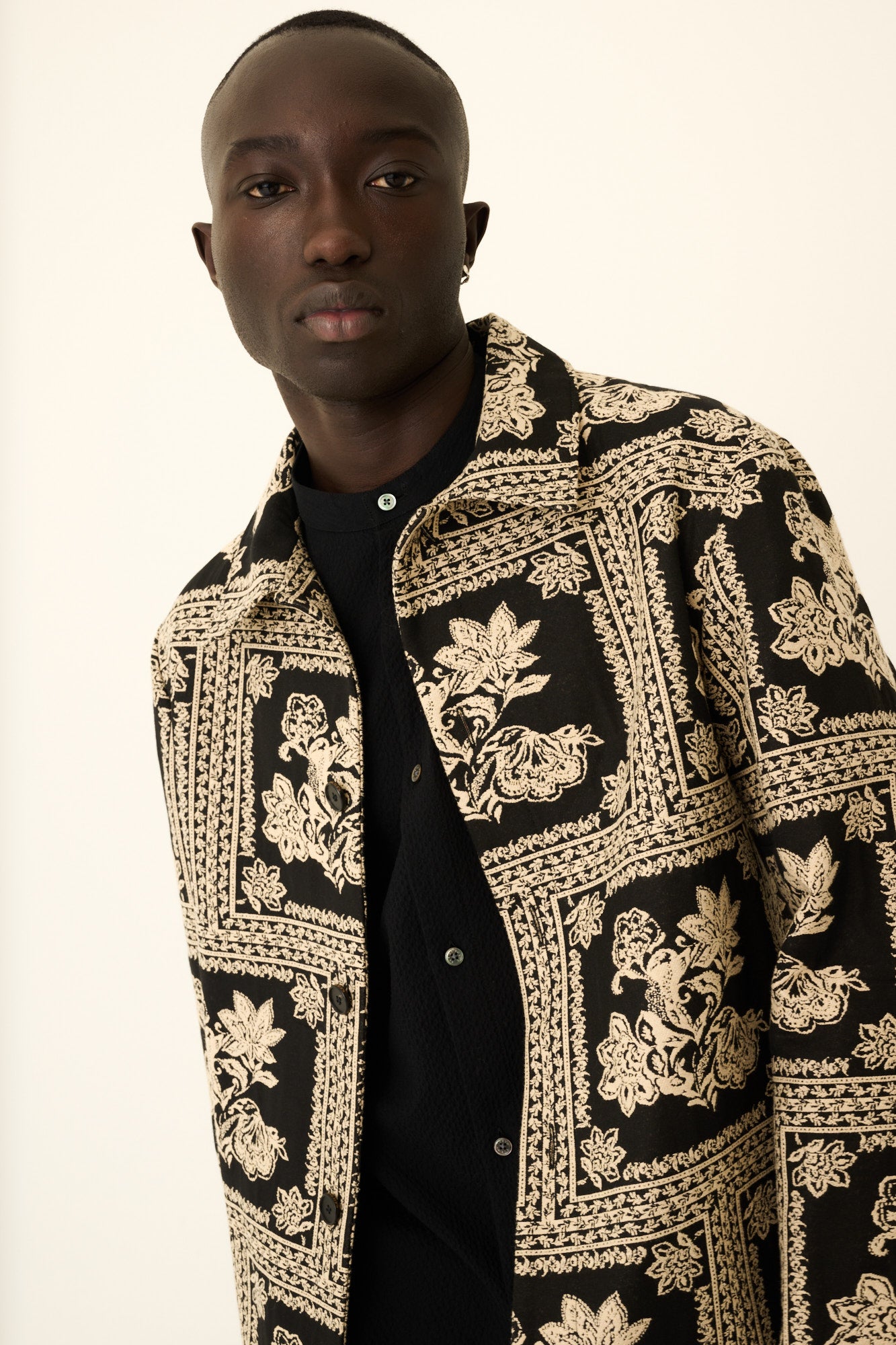 Rue de Tokyo CHIKARA FRAMED FLOWER JACQUARD Jackets BLACK BEIGE