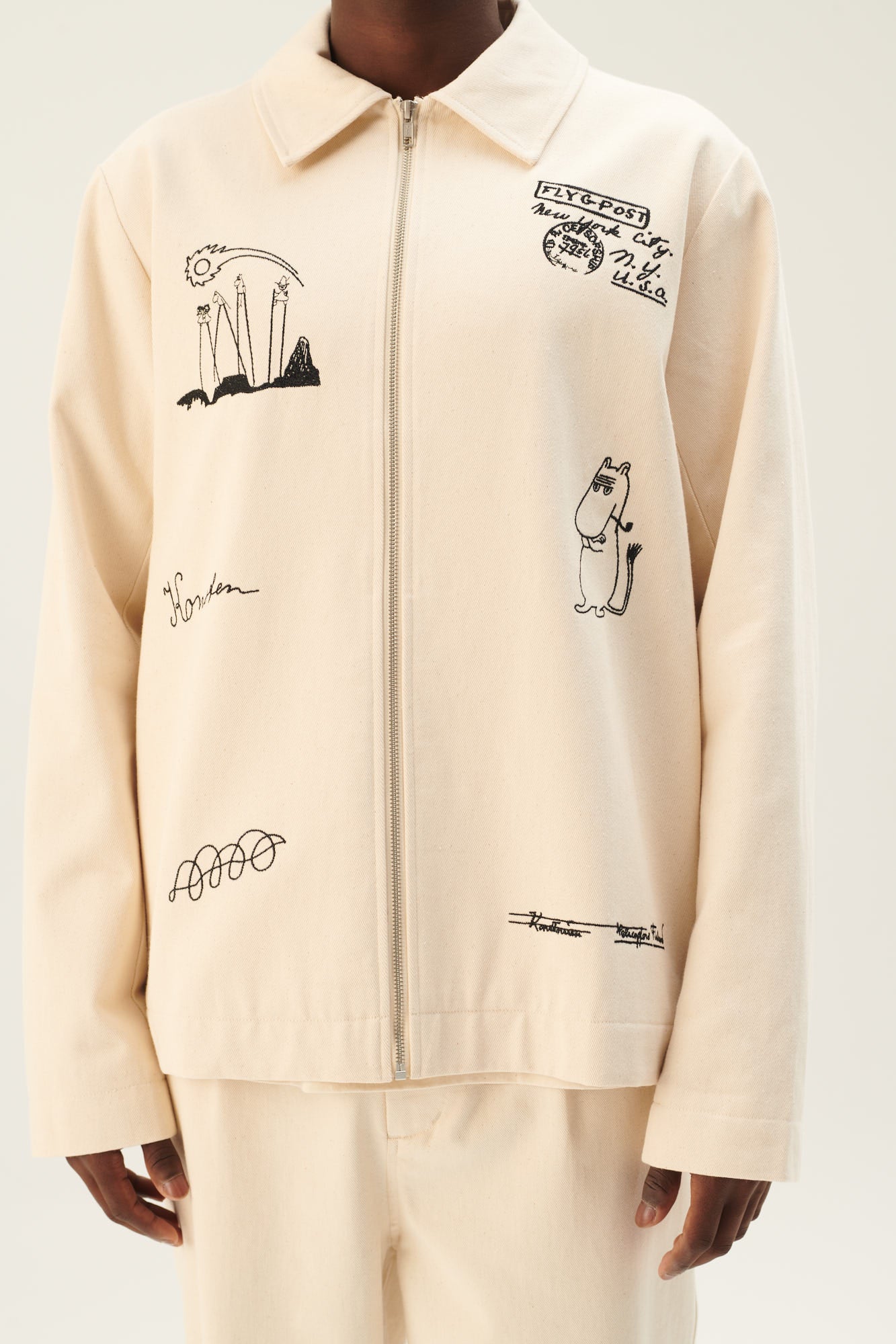 Rue de Tokyo CLAUS EMB MOOMIN COTTON TWILL JACKETS IVORY BLACK EMBROIDERY