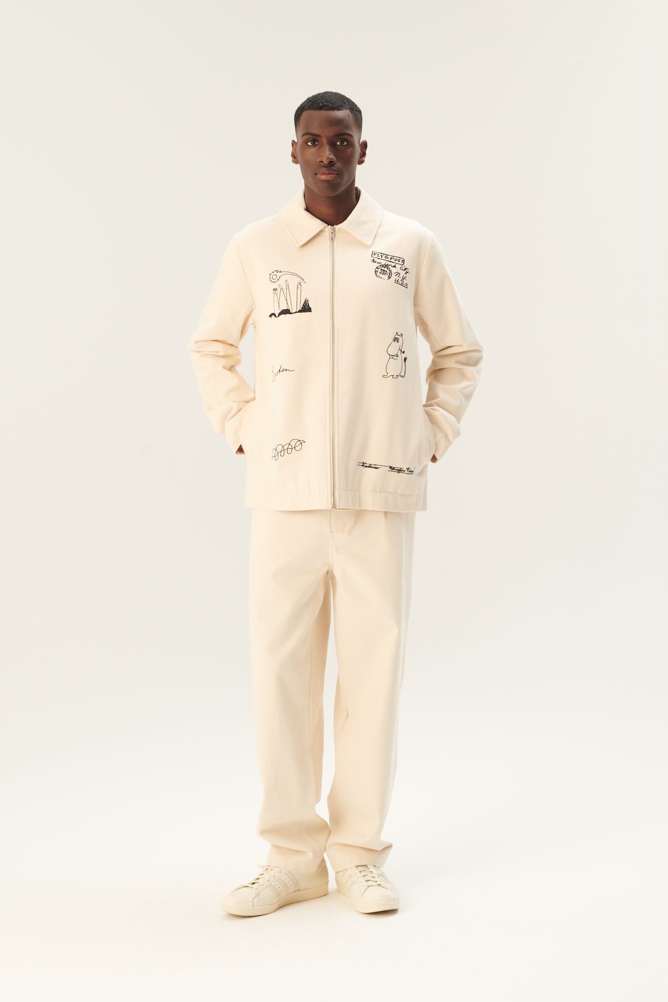 Rue de Tokyo CLAUS EMB MOOMIN COTTON TWILL JACKETS IVORY BLACK EMBROIDERY