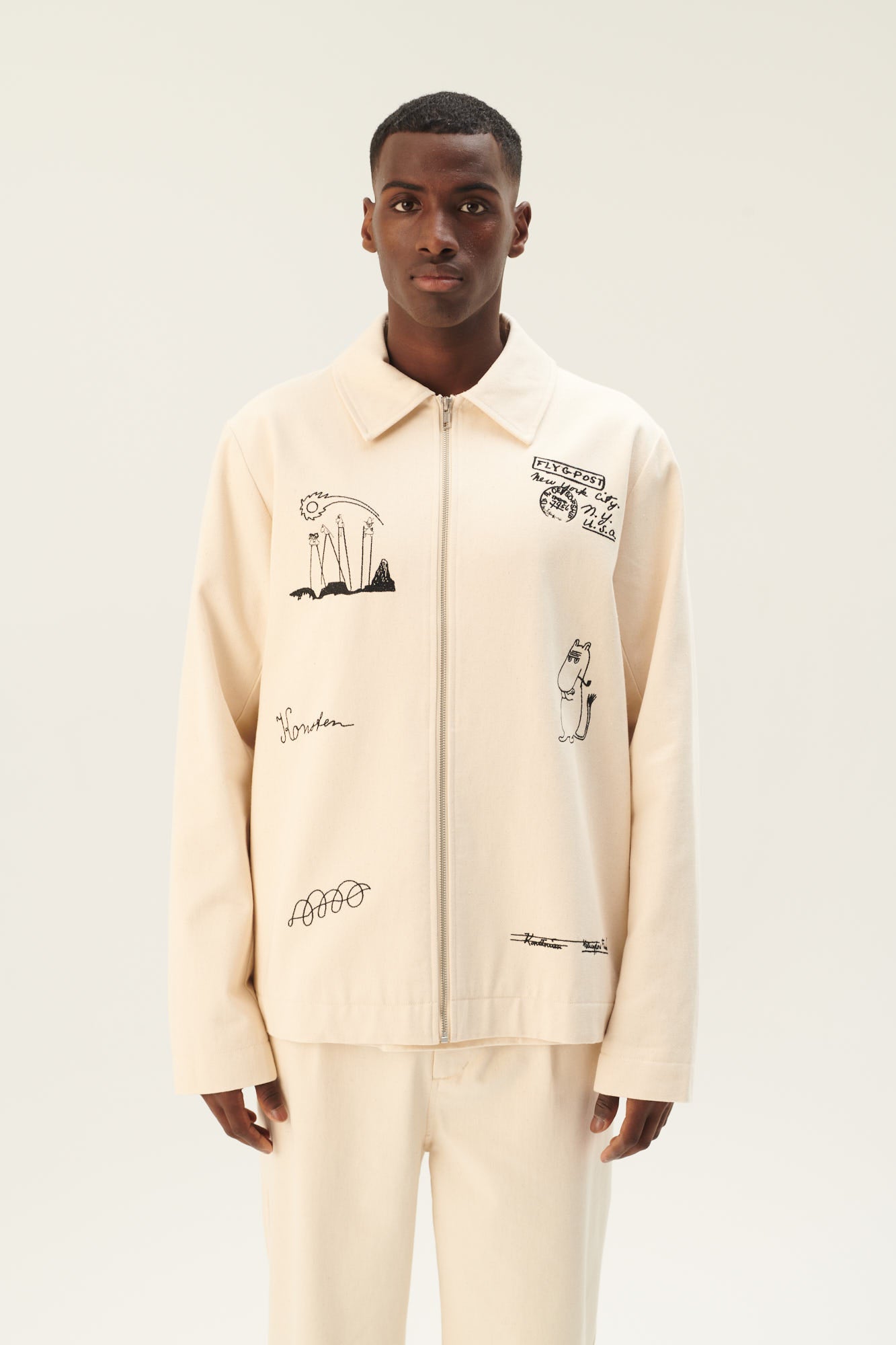 Rue de Tokyo CLAUS EMB MOOMIN COTTON TWILL JACKETS IVORY BLACK EMBROIDERY