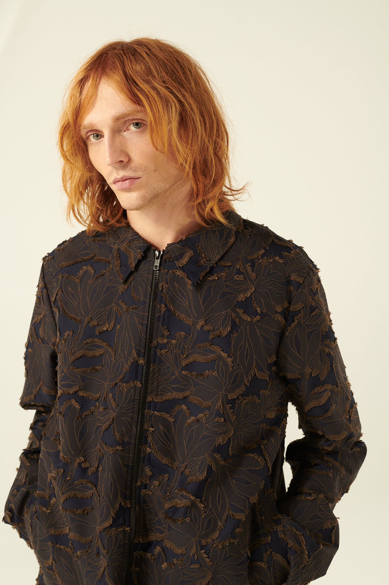 Rue de Tokyo CLAUS JAPANESE FIL DE COUPE JACKETS NAVY BROWN FLOWER