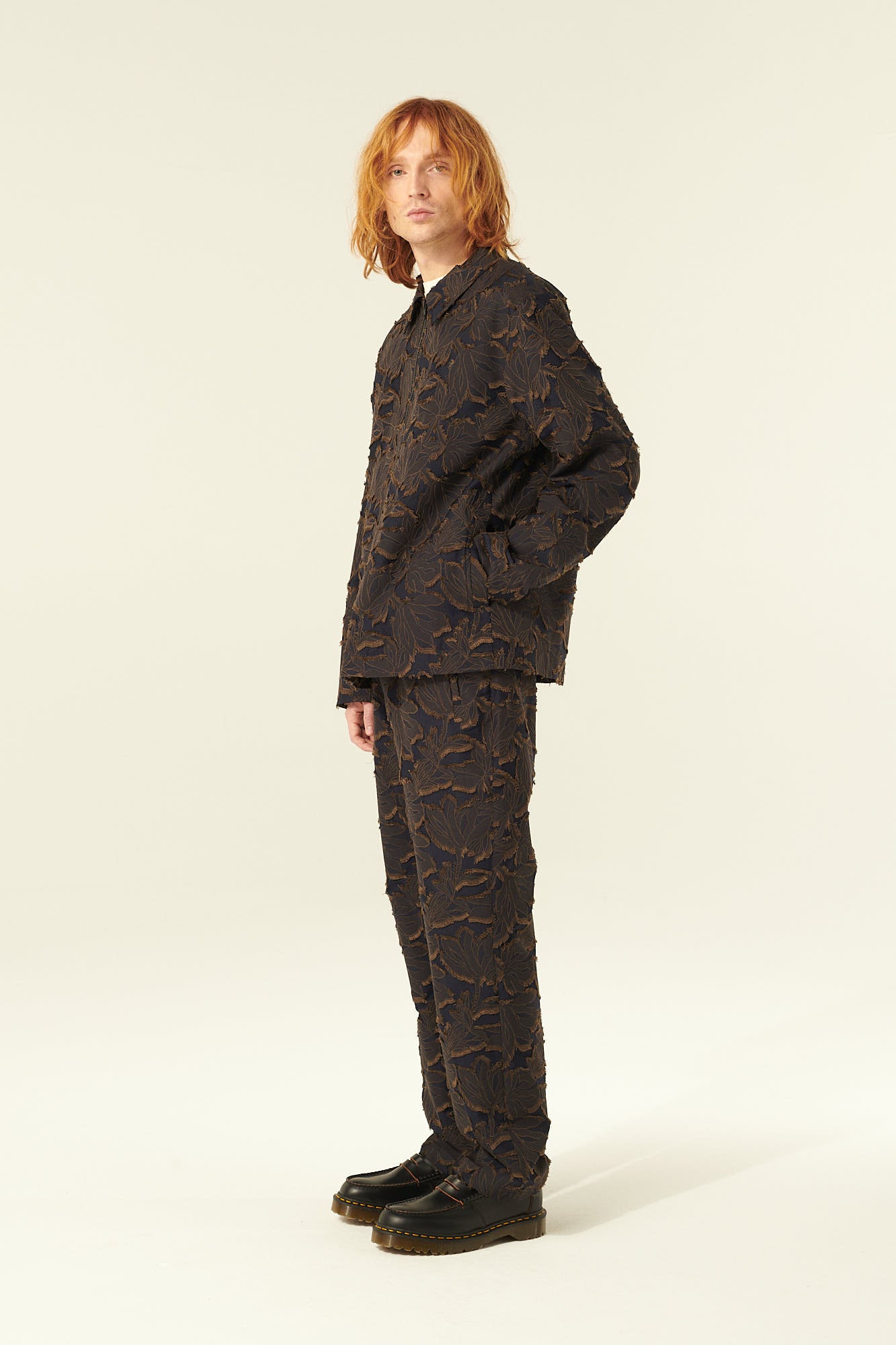 Rue de Tokyo CLAUS JAPANESE FIL DE COUPE JACKETS NAVY BROWN FLOWER