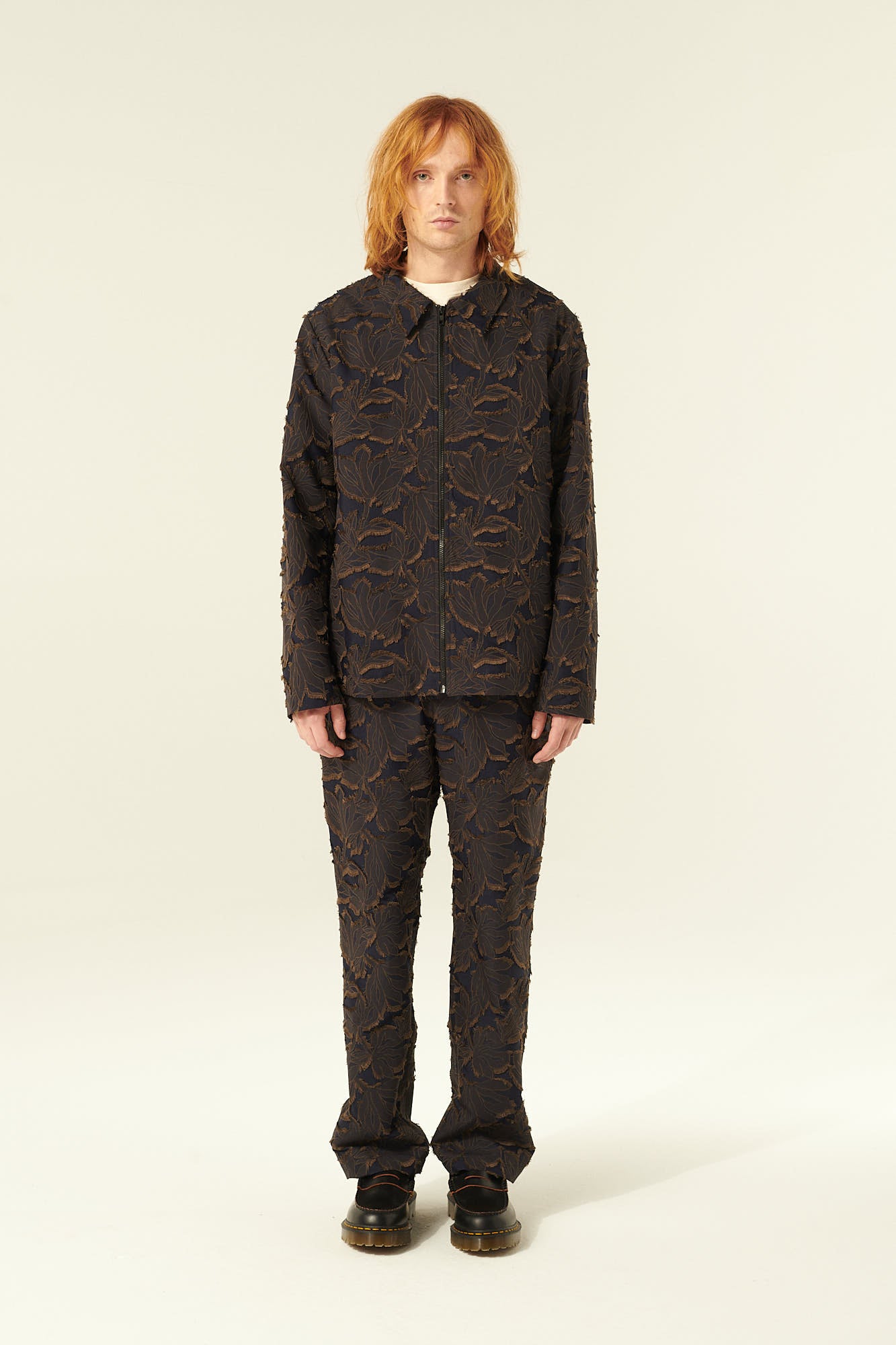 Rue de Tokyo CLAUS JAPANESE FIL DE COUPE JACKETS NAVY BROWN FLOWER