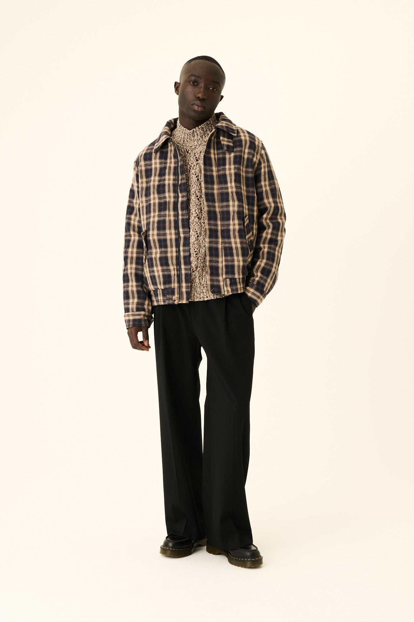 Rue de Tokyo CLOONEY COTTON BLEND CHECK Jackets NAVY BROWN TAN