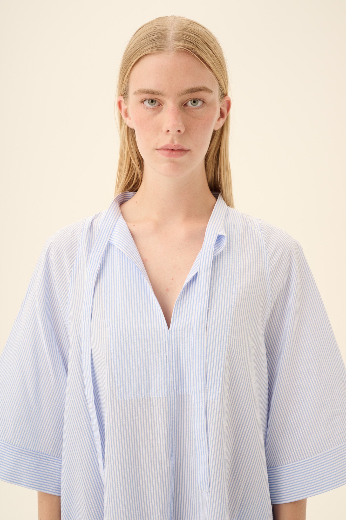 Rue de Tokyo DARLETTA SOFT COTTON Dresses WHITE & LIGHT BLUE STR