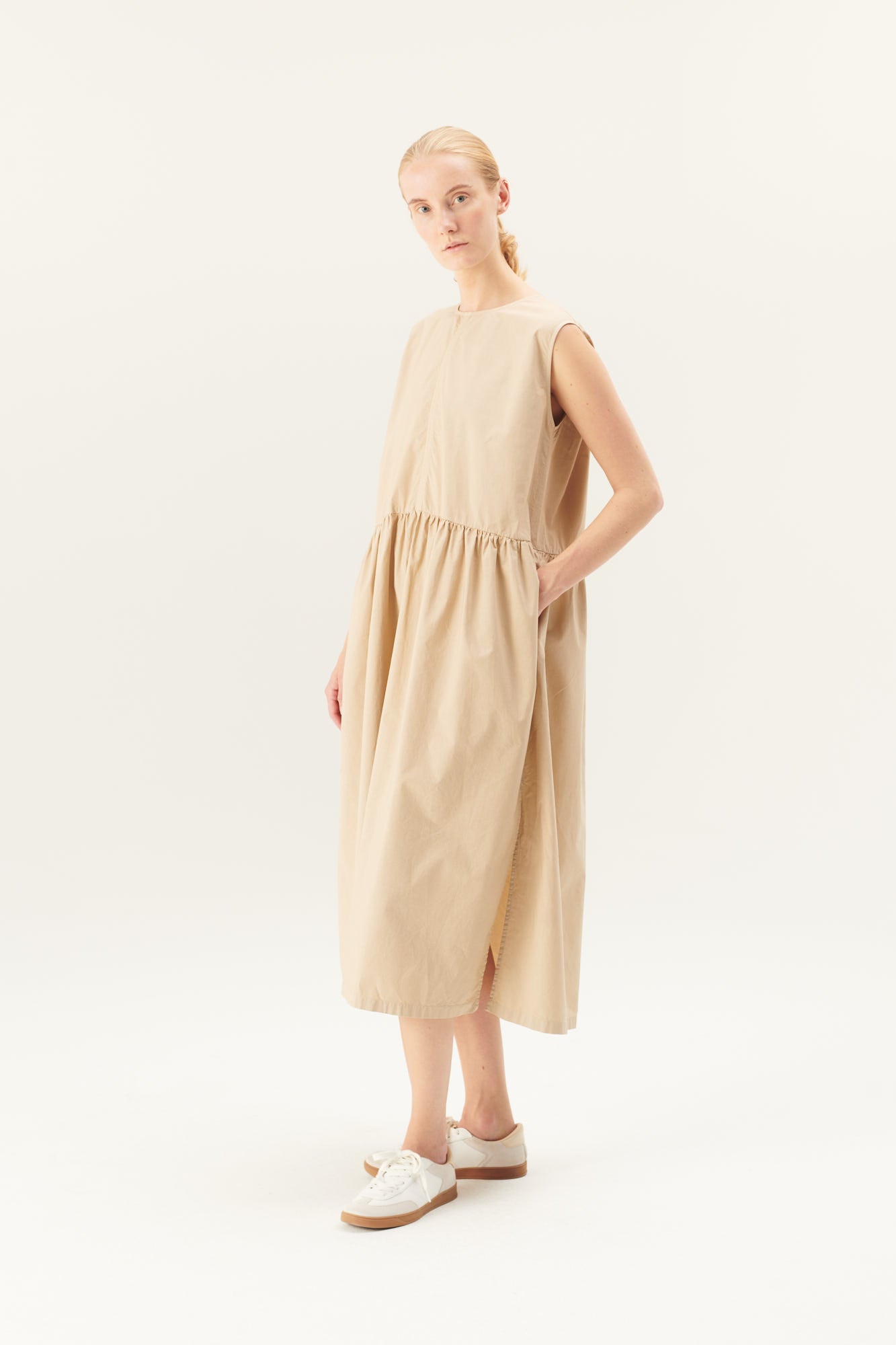 Rue de Tokyo DIANE ORGANIC GARMENT DYED POPLIN DRESSES BEIGE