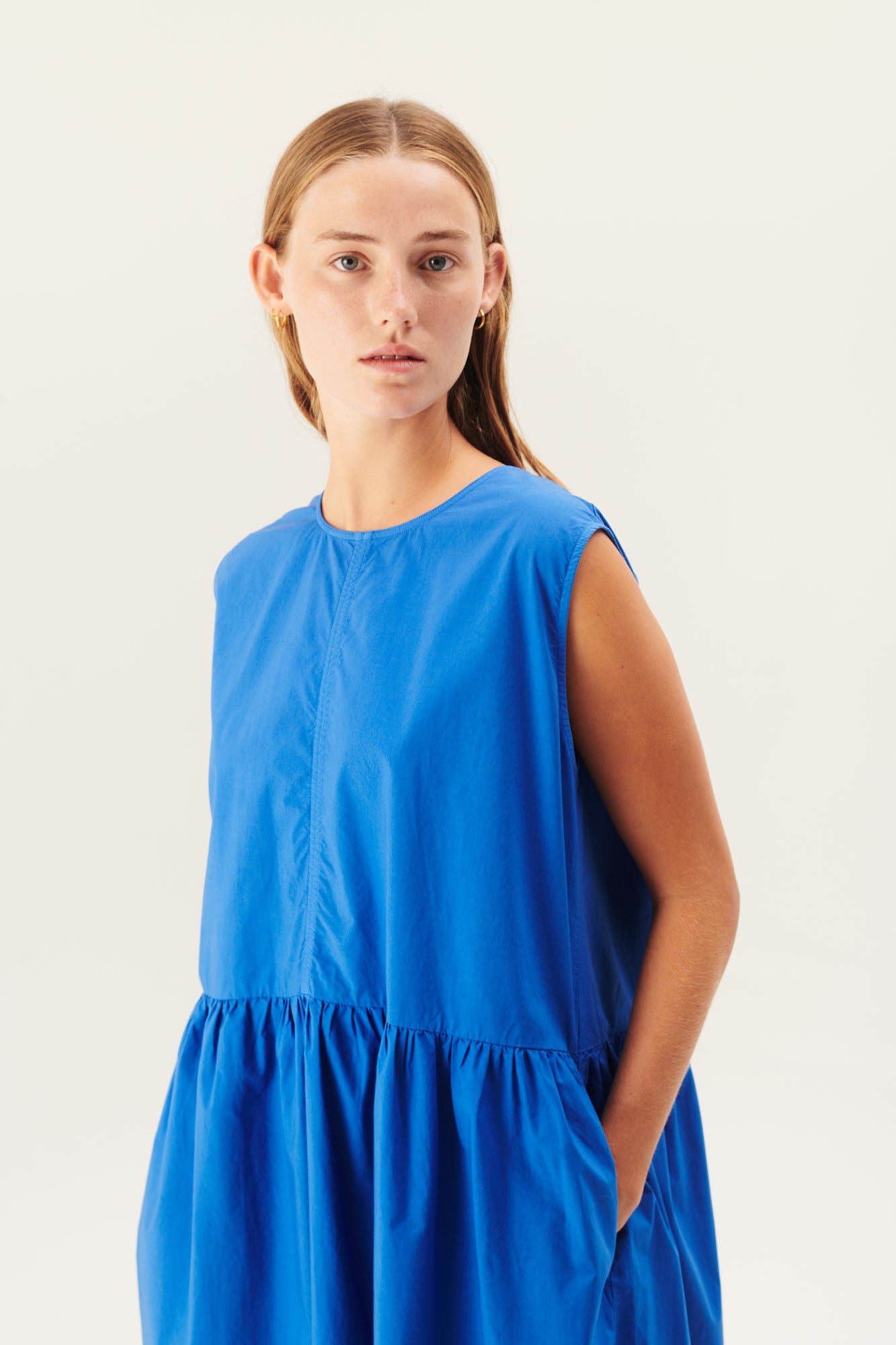 Rue de Tokyo DIANE ORGANIC GARMENT DYED POPLIN DRESSES LAPIS BLUE