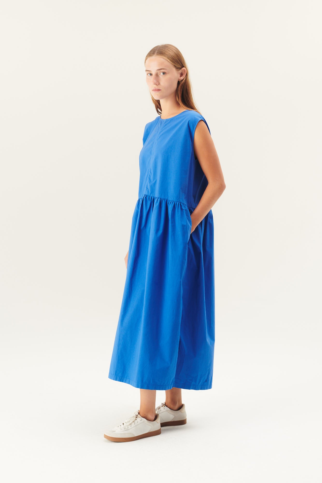 Rue de Tokyo DIANE ORGANIC GARMENT DYED POPLIN DRESSES LAPIS BLUE