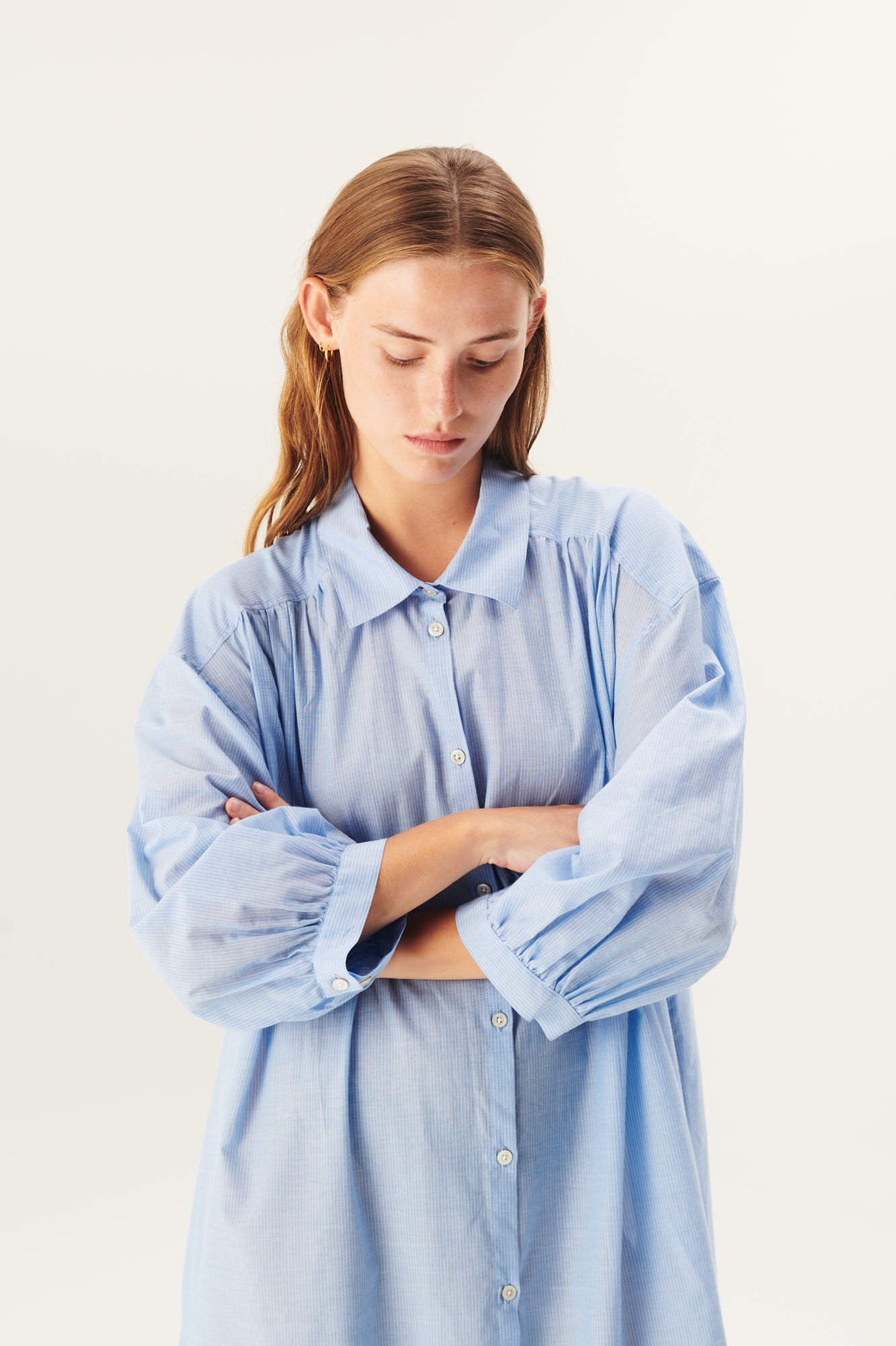 Rue de Tokyo DOUKU COTTON VOILE DRESSES LIGHT BLUE STRIPE