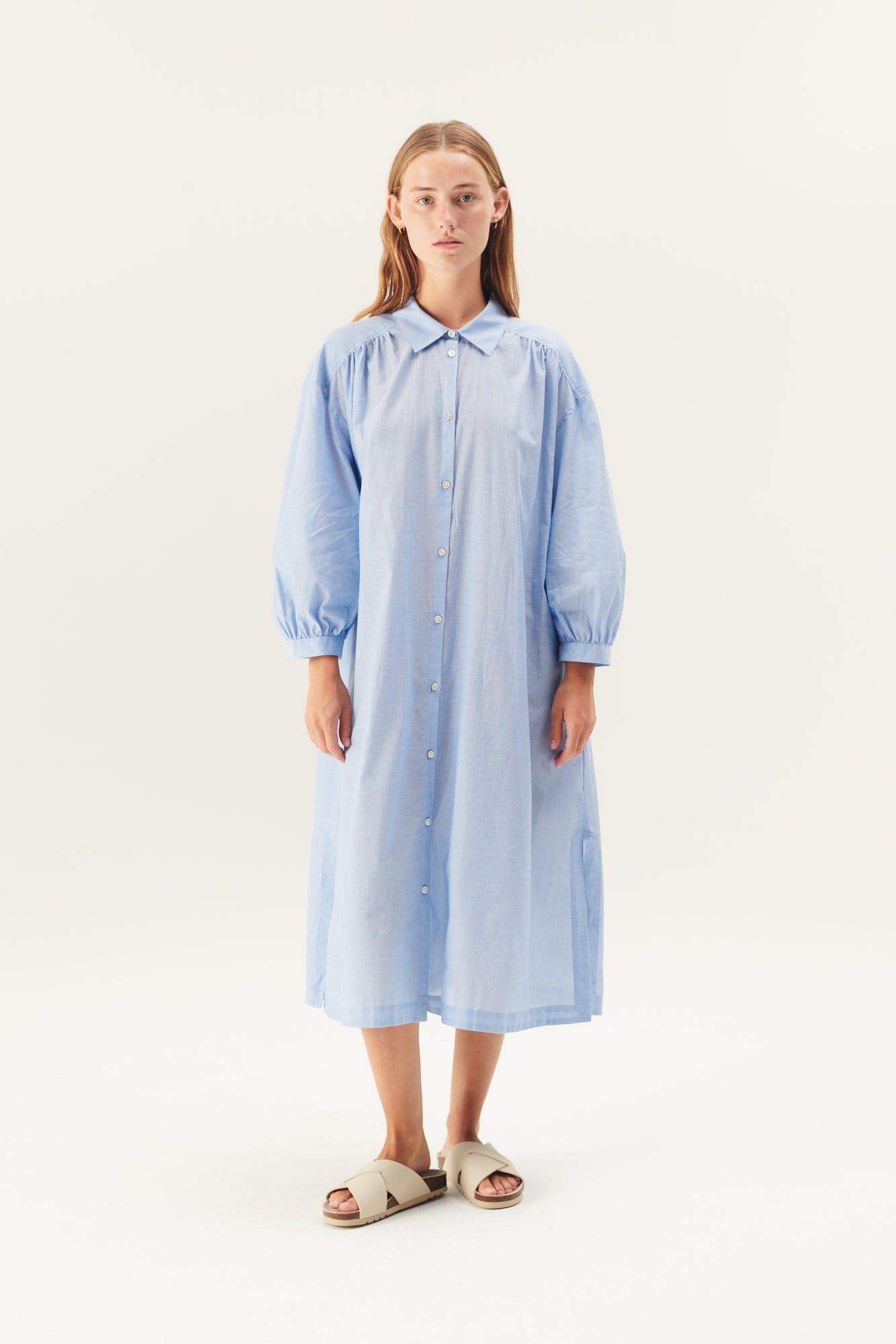 Rue de Tokyo DOUKU COTTON VOILE DRESSES LIGHT BLUE STRIPE