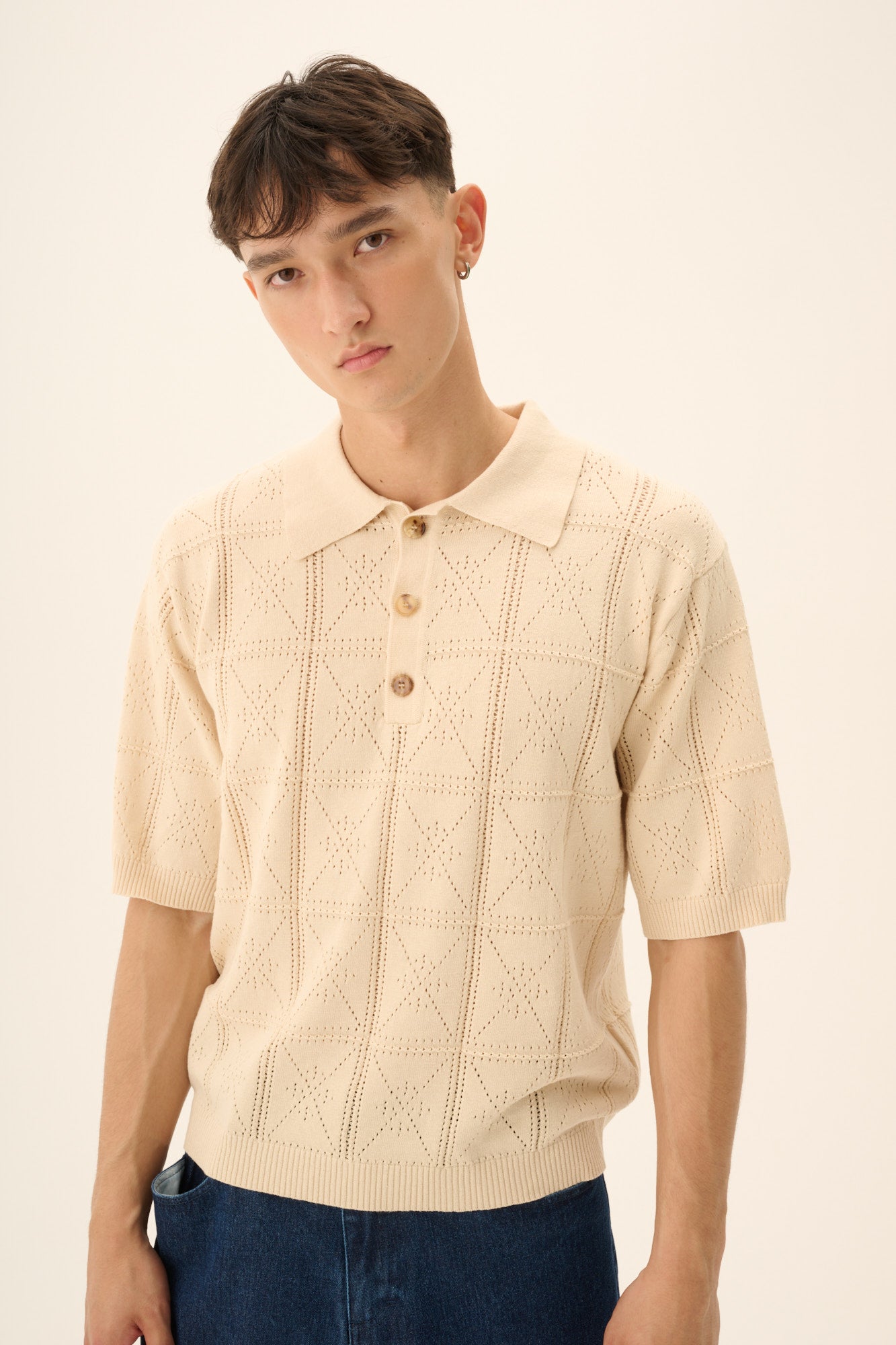 Rue de Tokyo KOLE PATTERNED KNIT T-Shirts BEIGE