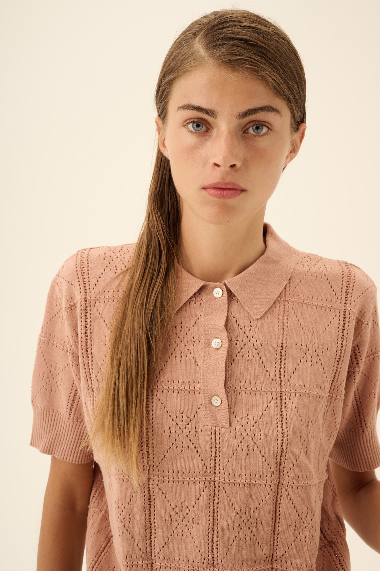 Rue de Tokyo KURI COTTON LINEN KNIT T-Shirts POWDER ROSE