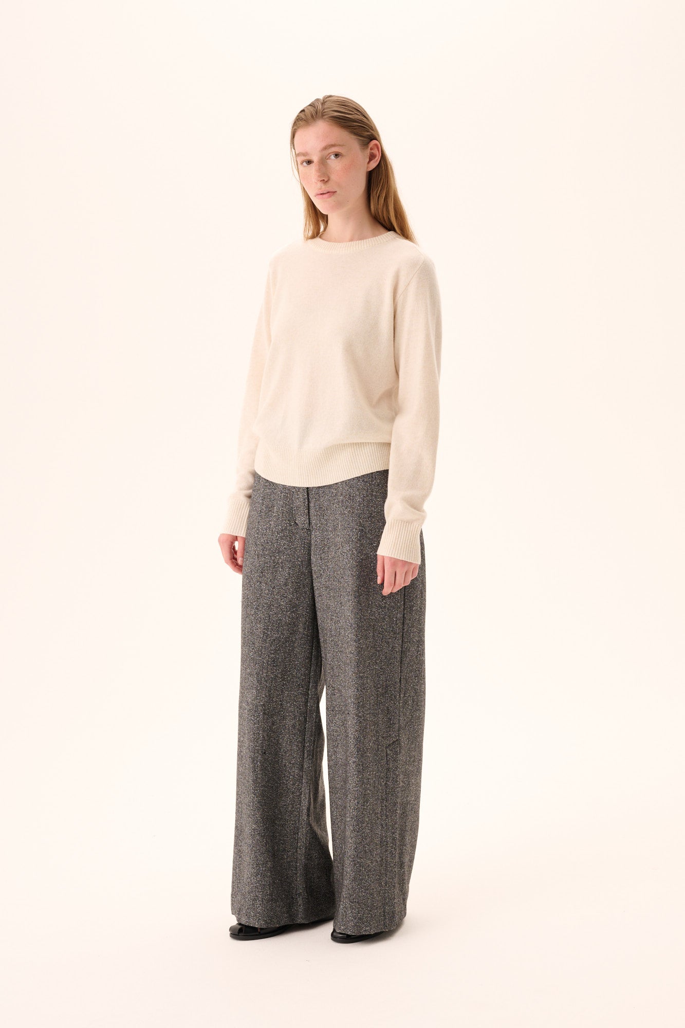 Rue de Tokyo PEACH HERRINGBONE BOUCLE Pants BLACK/WHITE