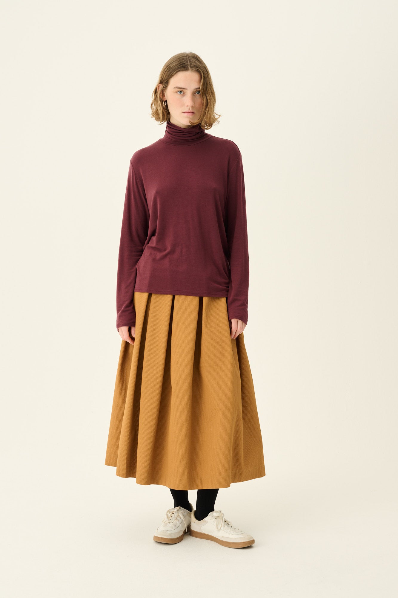 Rue de Tokyo PEGGY SMALL BUBBLE STRIPE Skirts MUSTARD BROWN