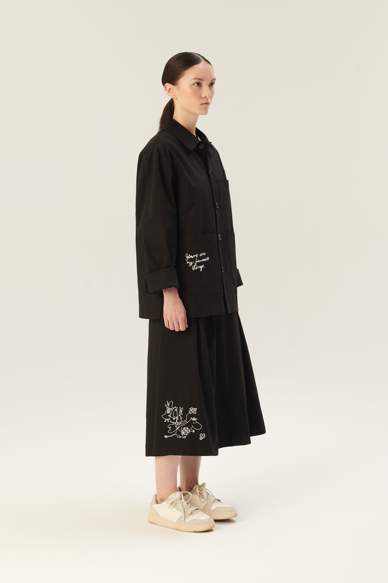 Rue de Tokyo PEN MOOMIN COTTON TWILL Skirts BLACK WHITE EMBROIDERY