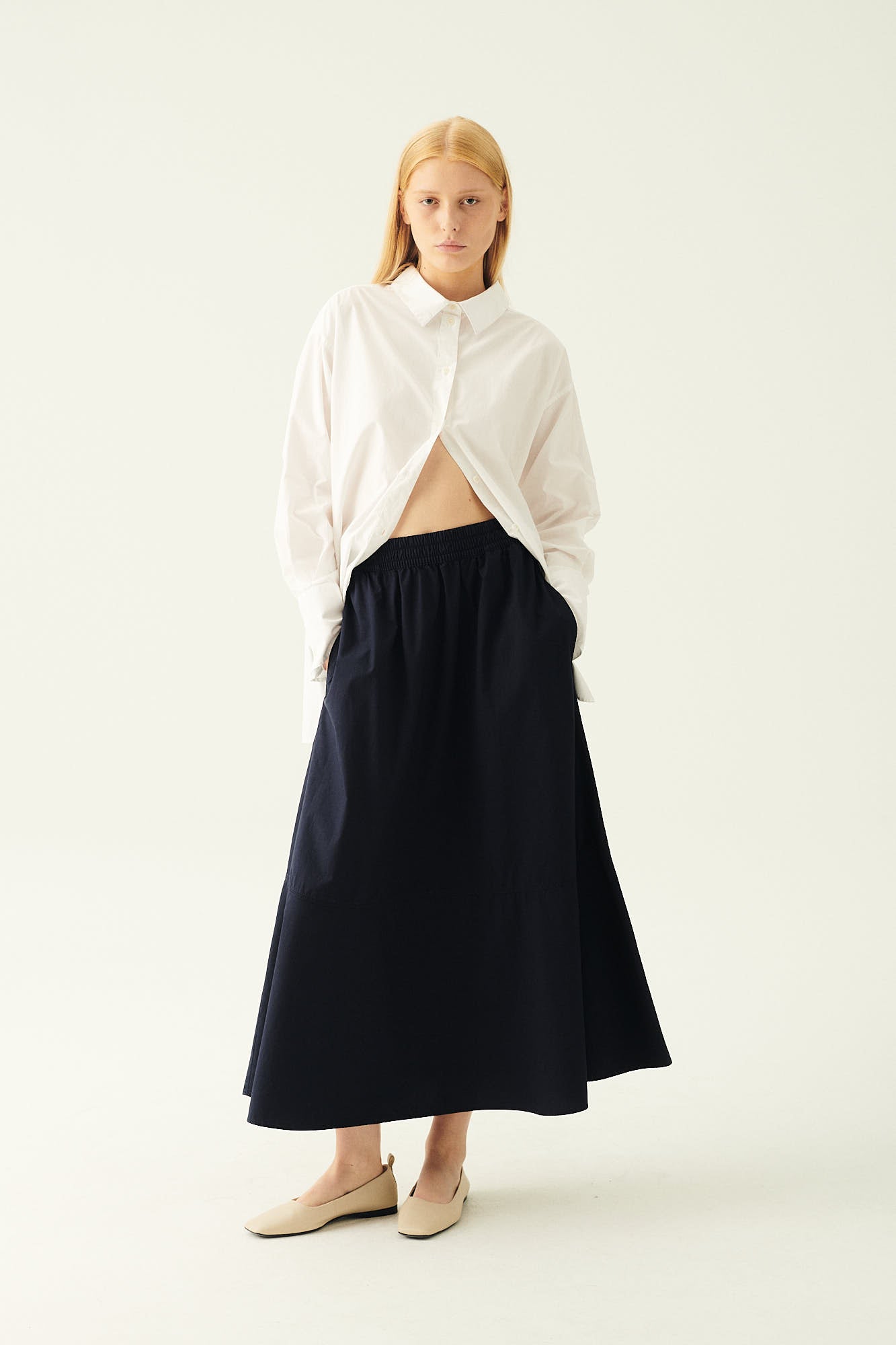 Rue de Tokyo PETULA GARMENT DYED POPLIN Skirts DARK NAVY