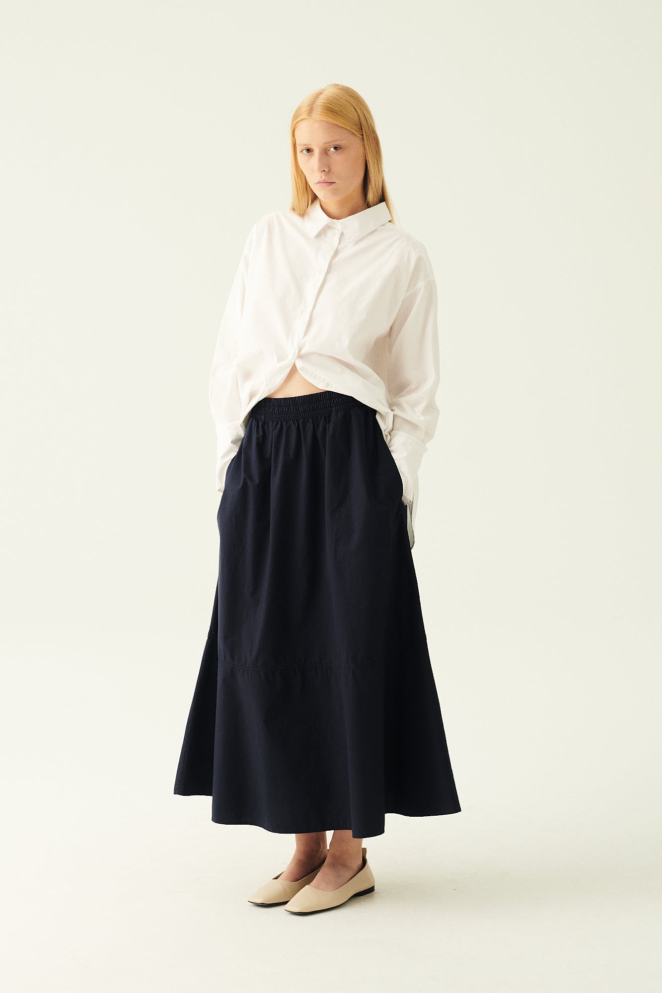 Rue de Tokyo PETULA GARMENT DYED POPLIN Skirts DARK NAVY