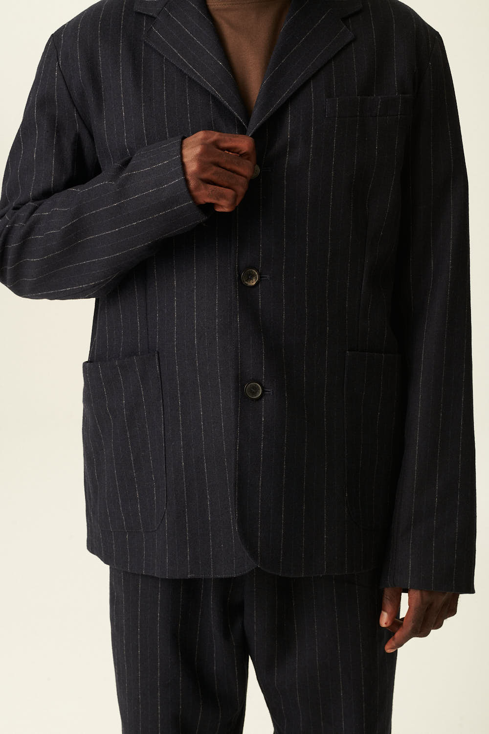 Rue de Tokyo PIERO WOOL PIN STRIPE PANTS NAVY