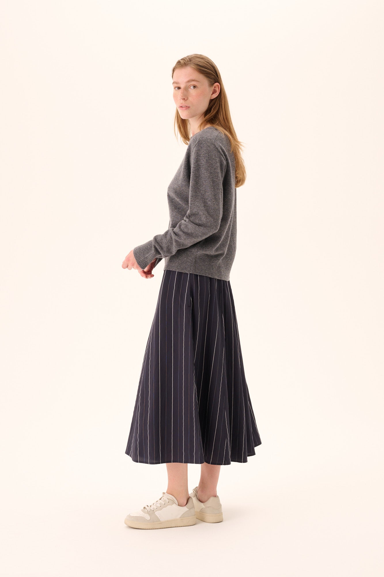 Rue de Tokyo PILAR STRIPED TENCEL Skirts DARK NAVY STRIPE