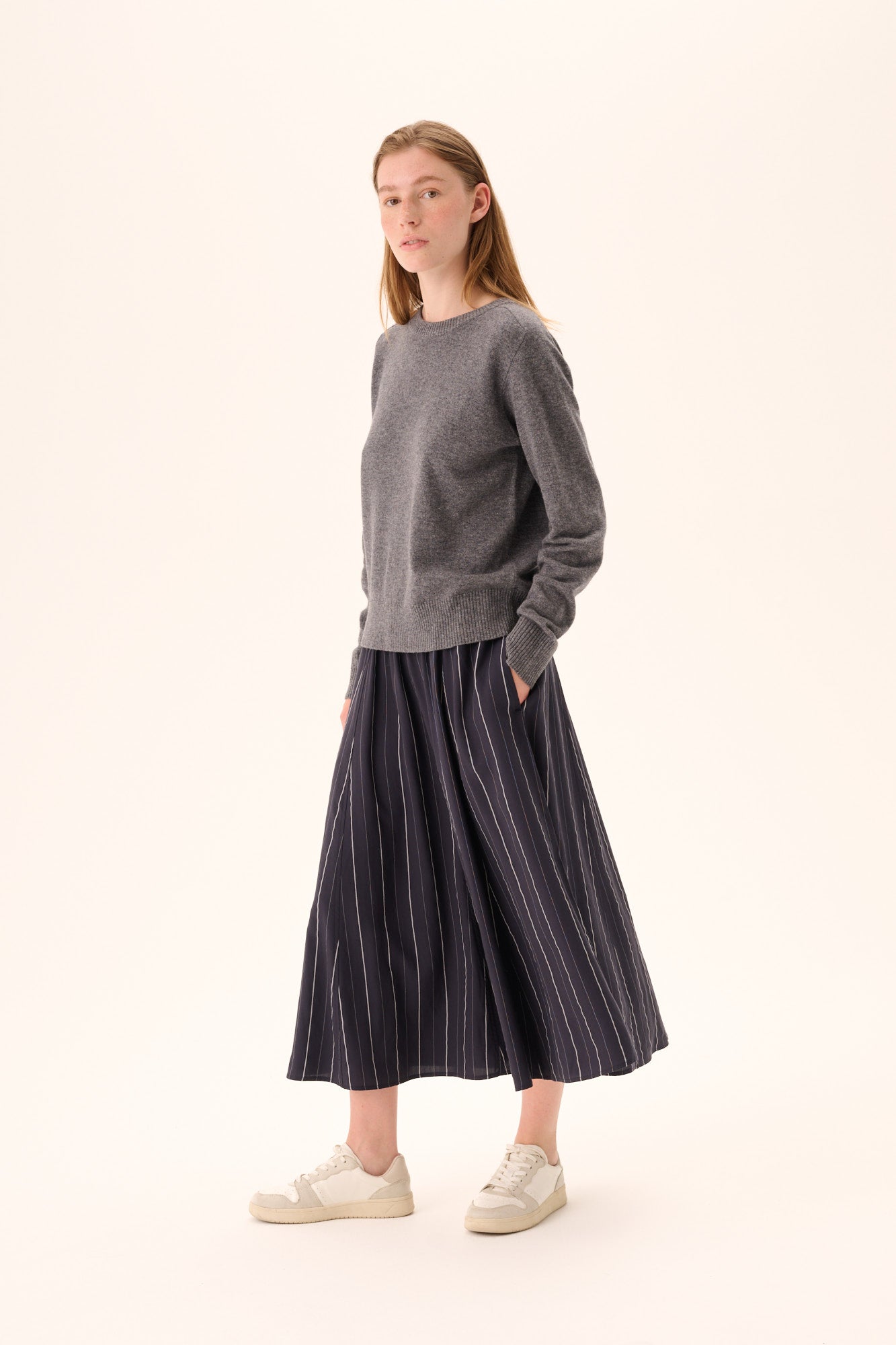 Rue de Tokyo PILAR STRIPED TENCEL Skirts DARK NAVY STRIPE