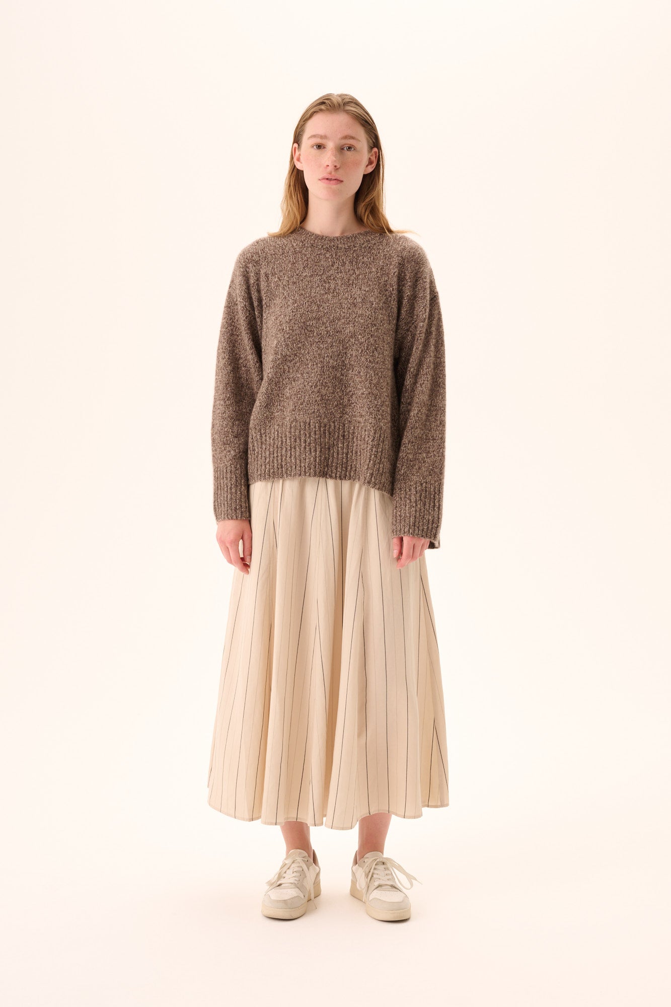 Rue de Tokyo PILAR STRIPED TENCEL Skirts ECRU BLACK STRIPE