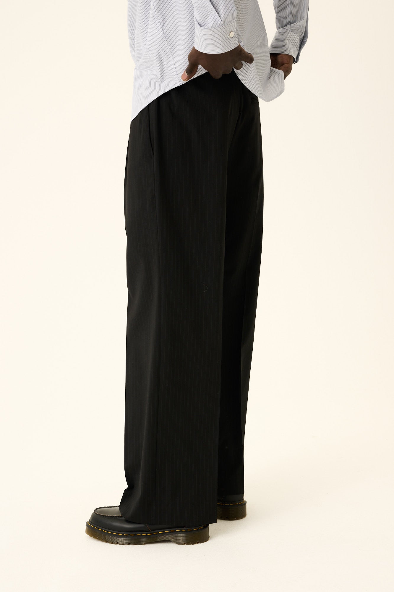 Rue de Tokyo PILOT WOOL BLEND STRIPE Pants BLACK BLUE STRIPE