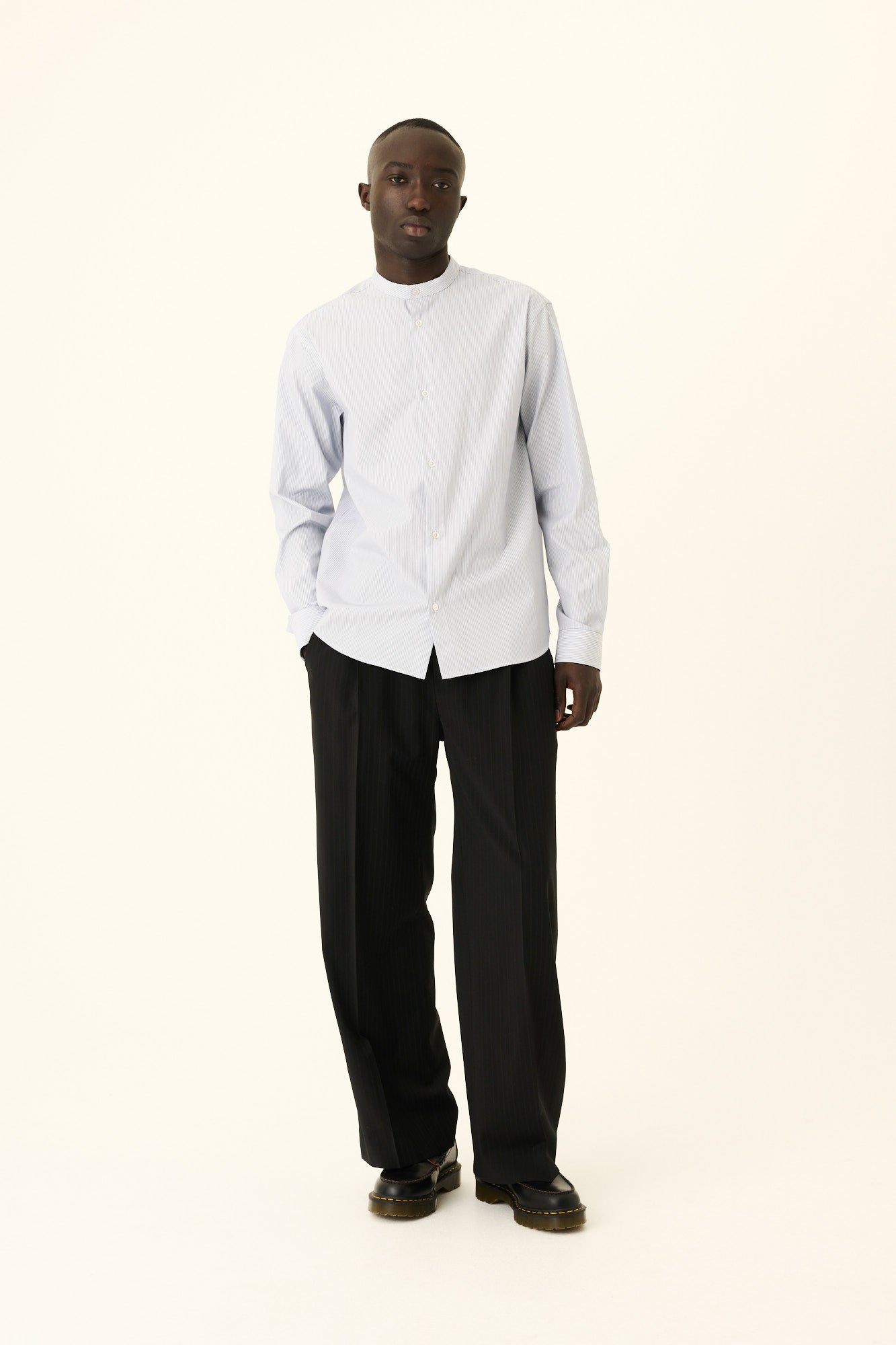 Rue de Tokyo PILOT WOOL BLEND STRIPE Pants BLACK BLUE STRIPE