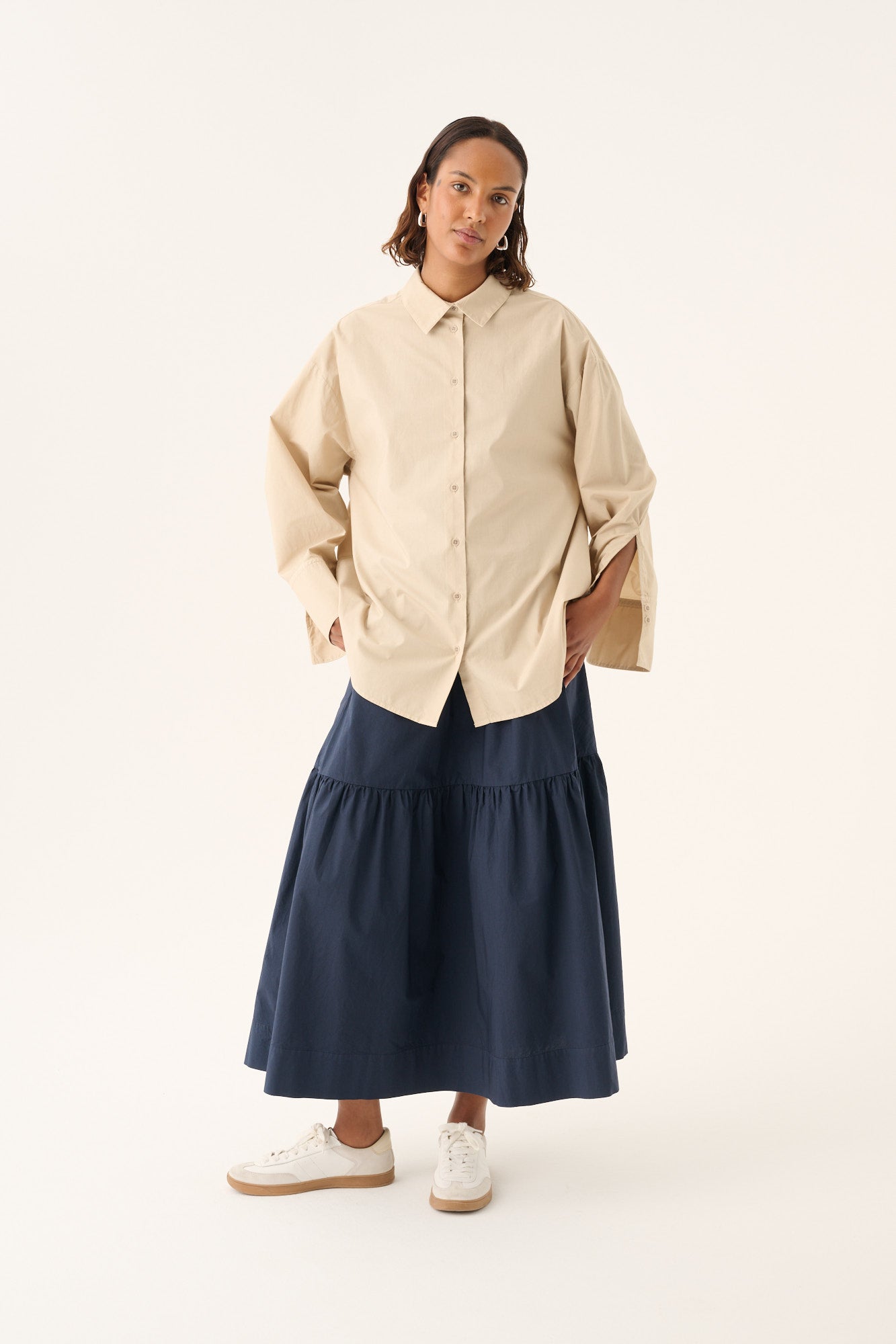 Rue de Tokyo POEMU ORGANIC GARMENT DYED POPLIN Skirts DARK NAVY