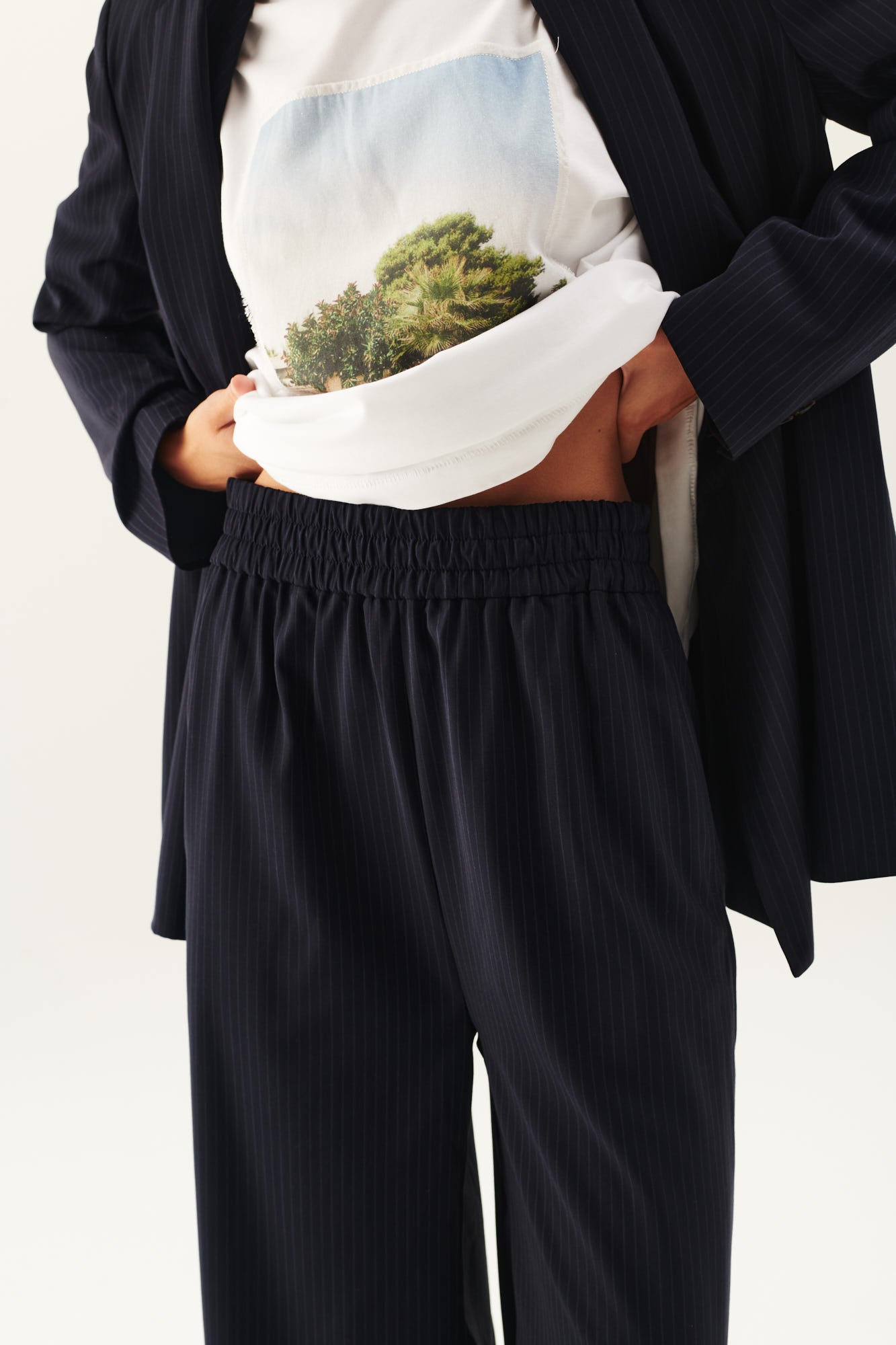 Rue de Tokyo PRISILA VIRGIN WOOL PINSTRIPE PANTS NAVY / BLUE STRIPE