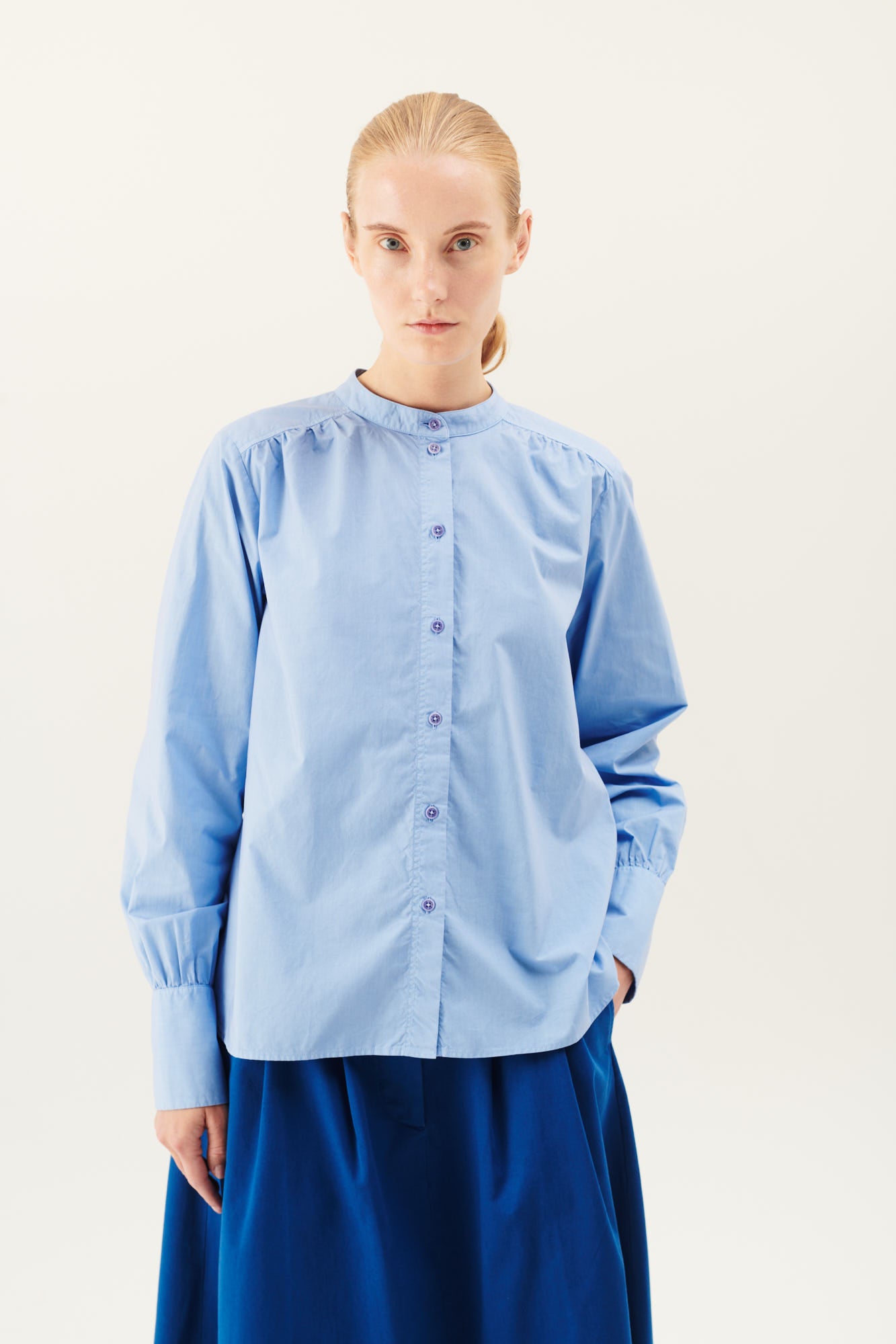 Rue de Tokyo SABINE ORGANIC GARMENT DYED POPLIN SHIRTS BEL AIR BLUE