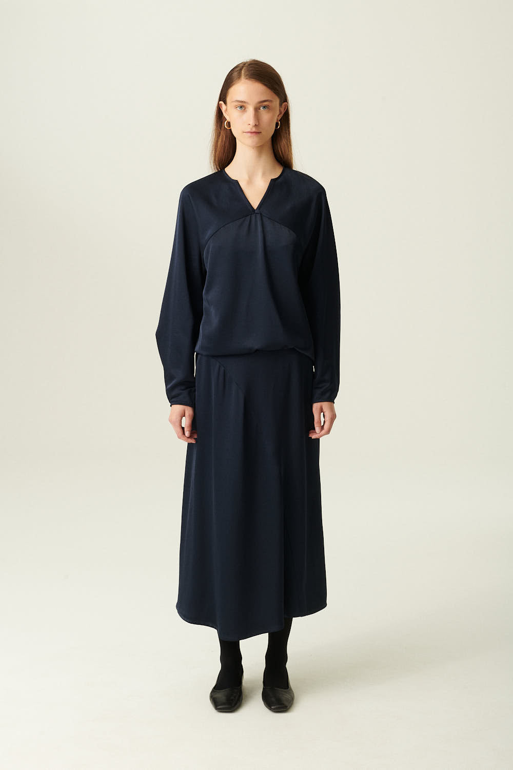 Rue de Tokyo SAFINE HEAVY VISCOSE SATIN BLOUSES MIDNIGHT BLUE