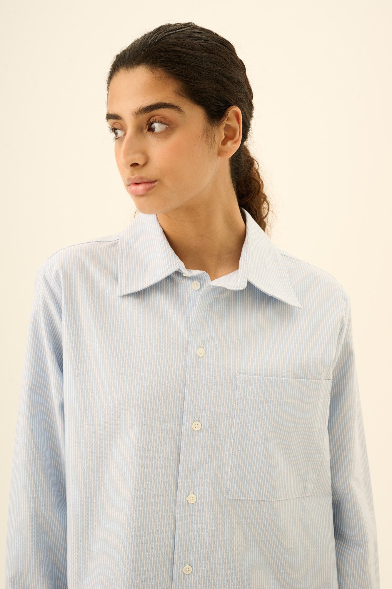 Rue de Tokyo SALLY STRIPED OXFORD Shirts WHITE / LIGHT BLUE STRIPE