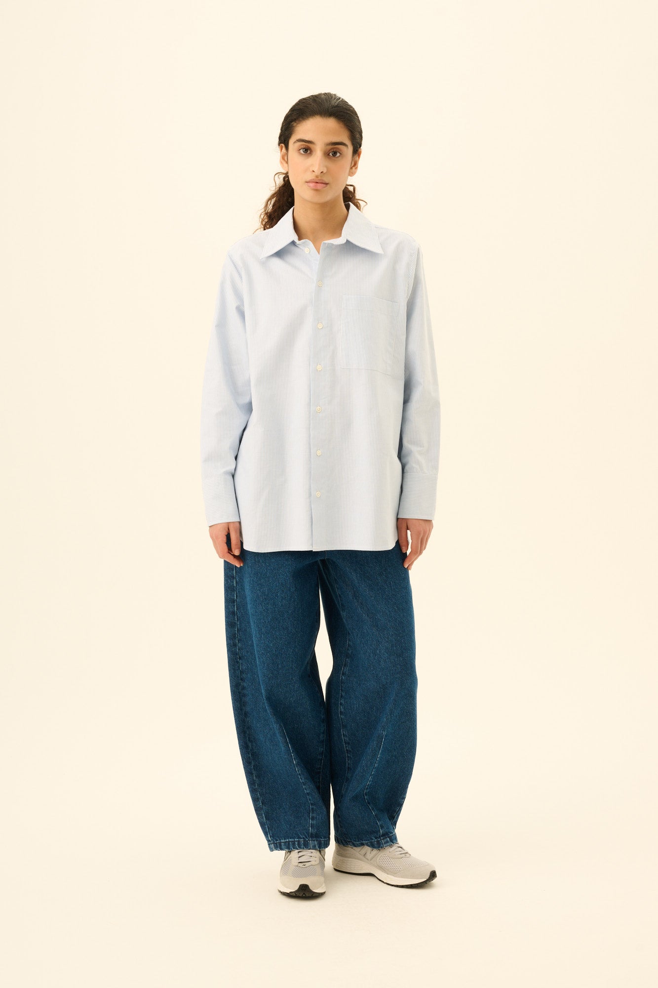 Rue de Tokyo SALLY STRIPED OXFORD Shirts WHITE / LIGHT BLUE STRIPE