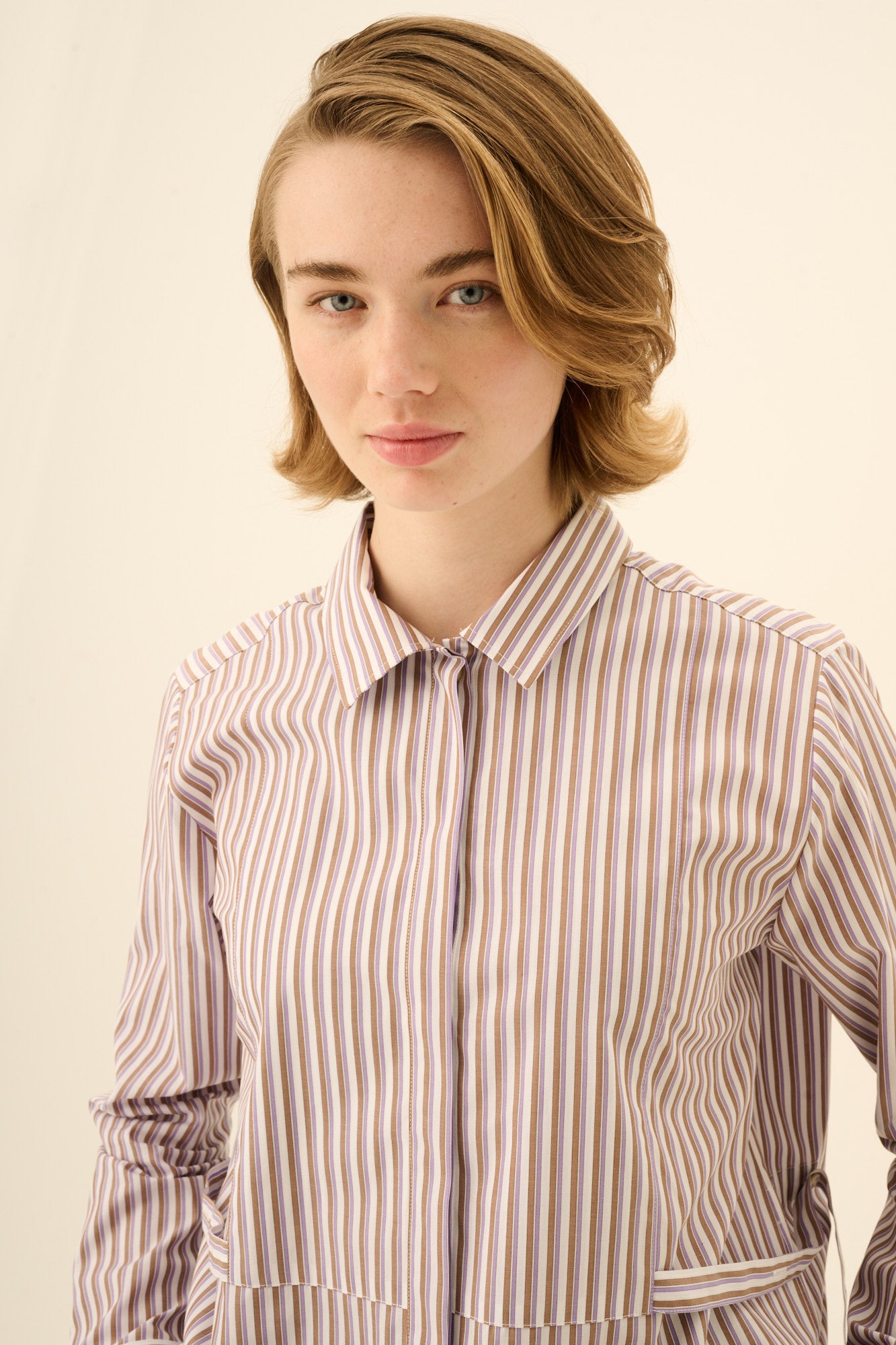 Rue de Tokyo SALOMA TRIPLE STRIPE Shirts BROWN/PURPLE/WHITE