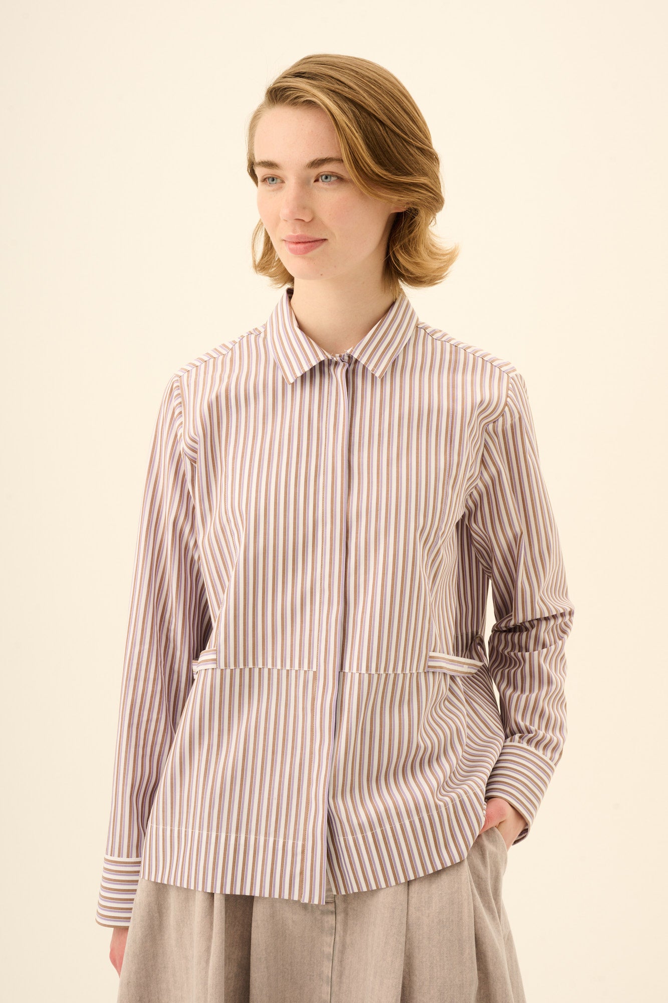 Rue de Tokyo SALOMA TRIPLE STRIPE Shirts BROWN/PURPLE/WHITE
