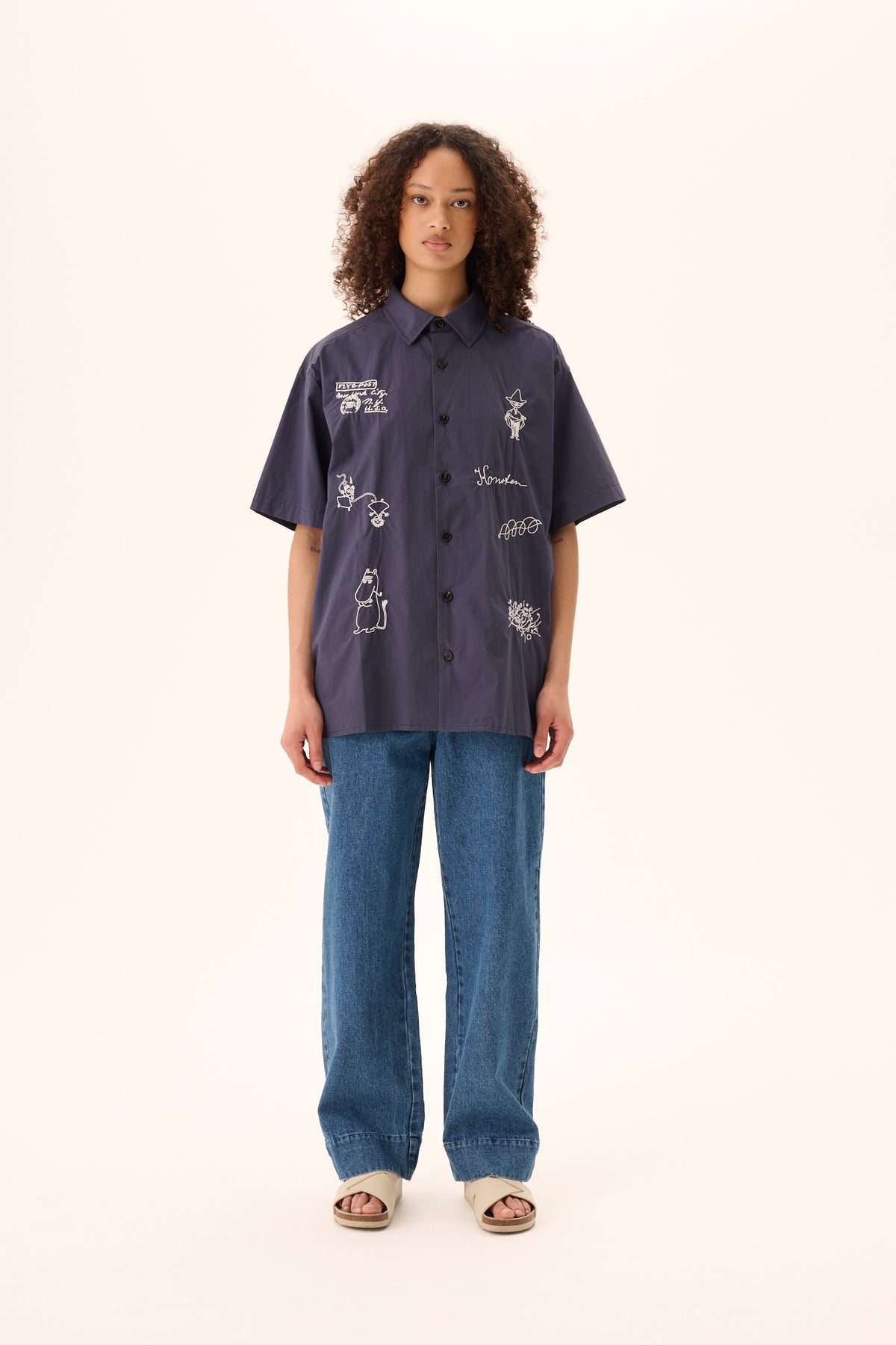 SALVIO MOOMIN POPLIN EMB - NAVY CHALK EMBROIDERY