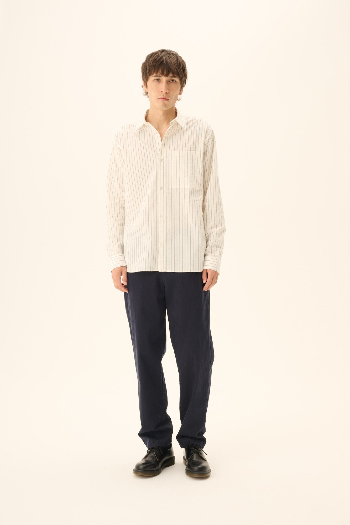 Rue de Tokyo SATOSHI SEERSUCKER STRIPE Shirts WHITE/BLUE