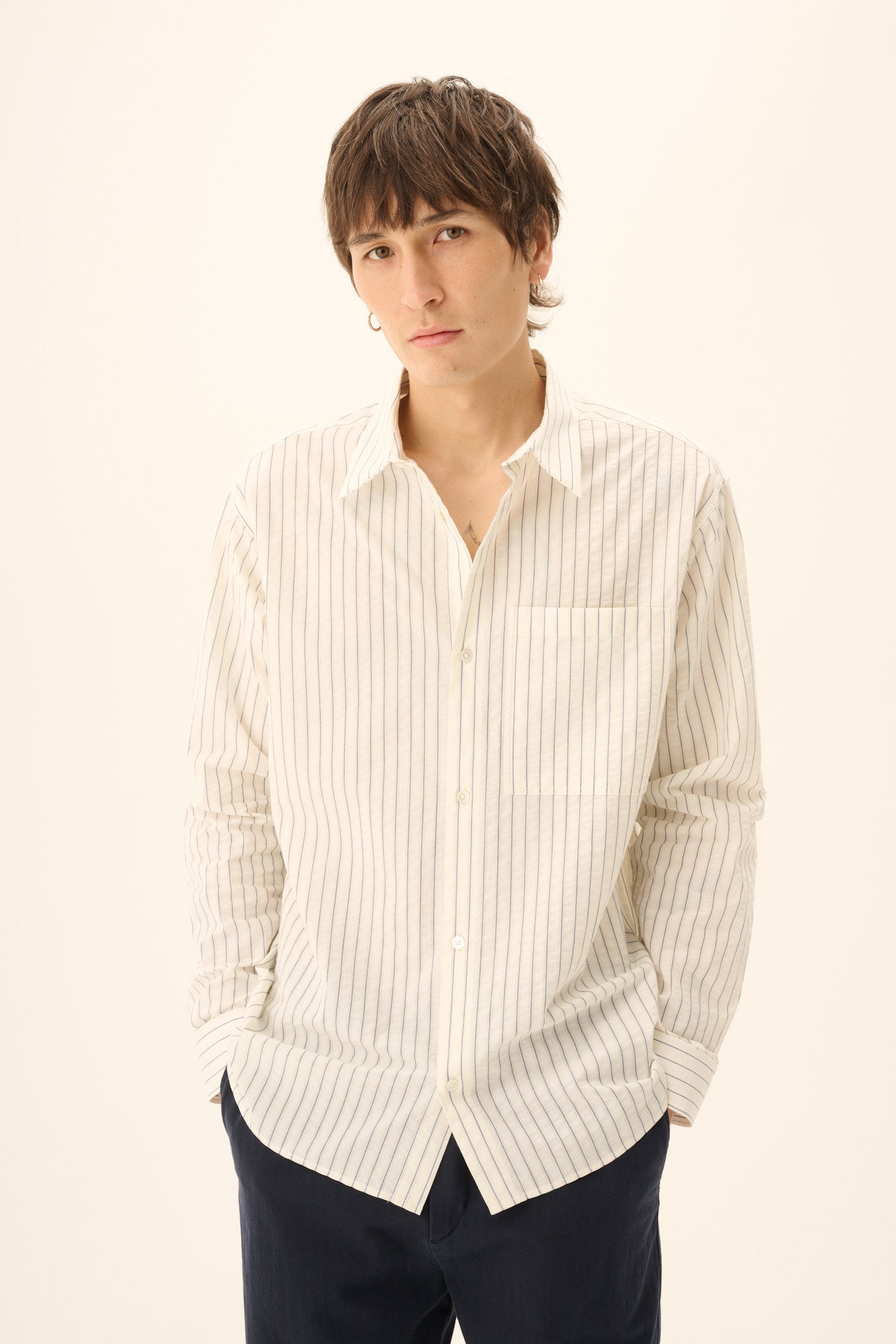 Rue de Tokyo SATOSHI SEERSUCKER STRIPE Shirts WHITE/BLUE