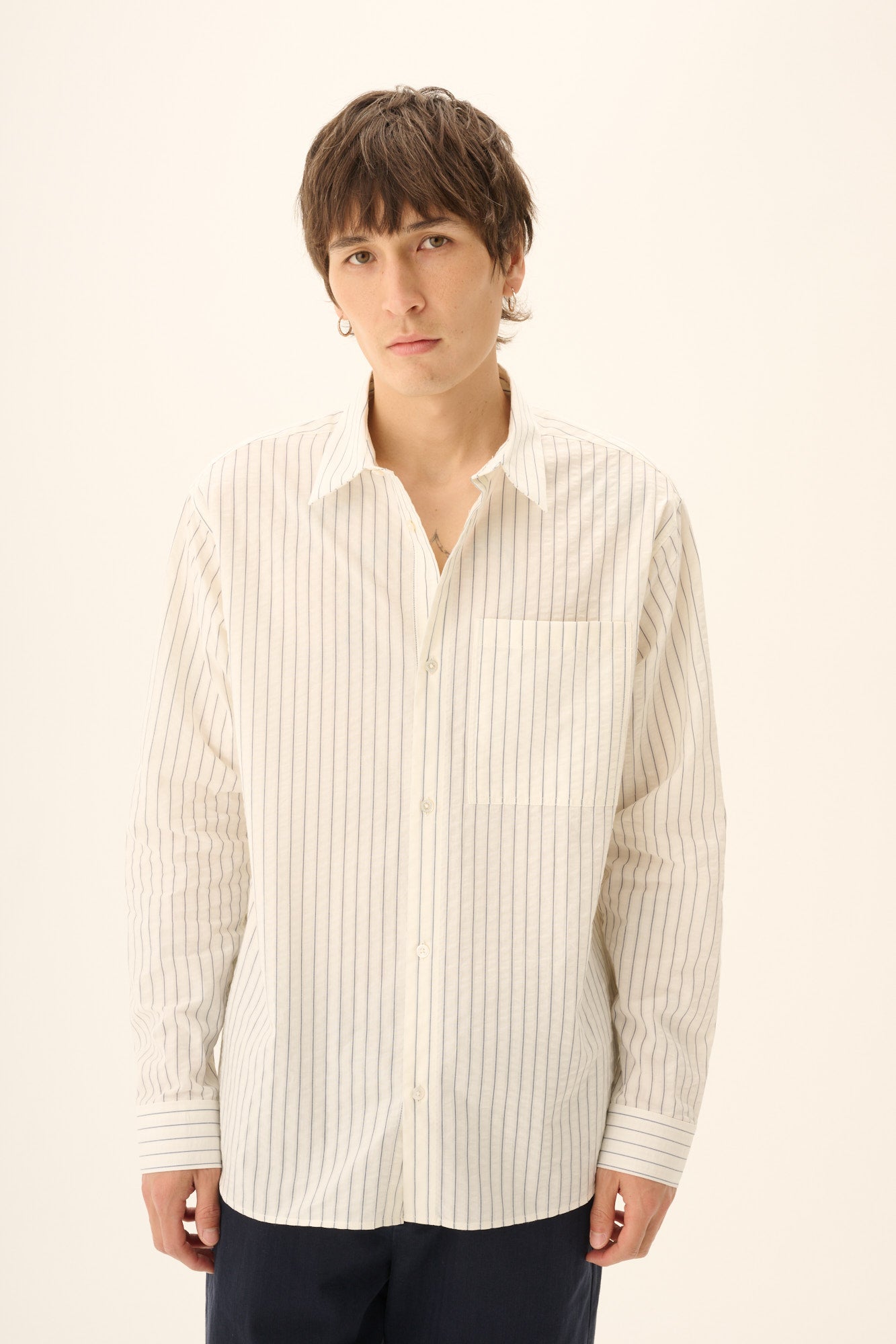 Rue de Tokyo SATOSHI SEERSUCKER STRIPE Shirts WHITE/BLUE