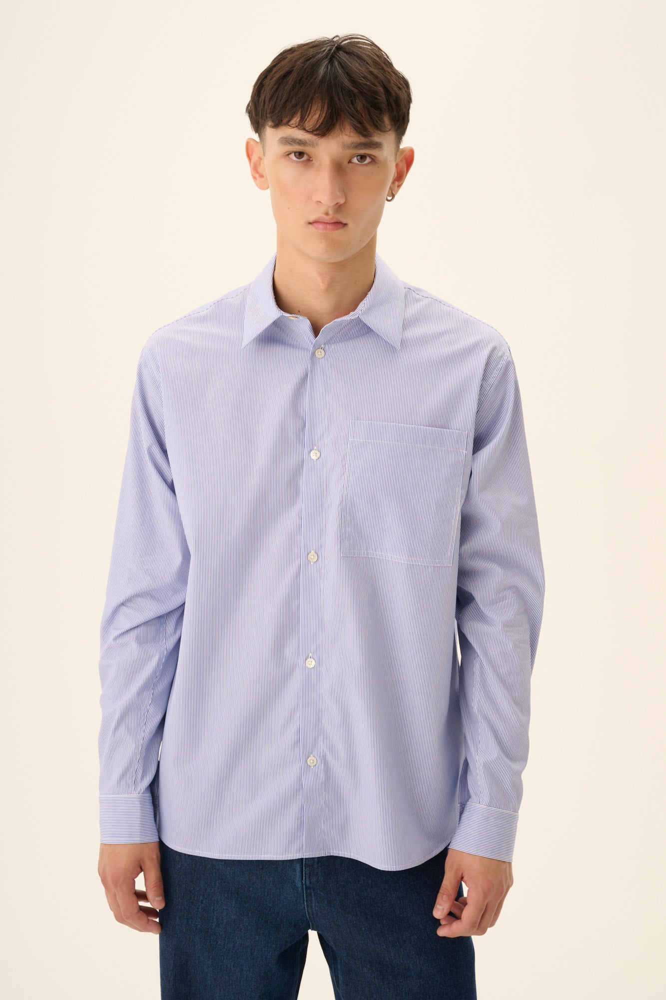 Rue de Tokyo SATOSHI STRIPED POPLIN Shirts BLUE/WHITE