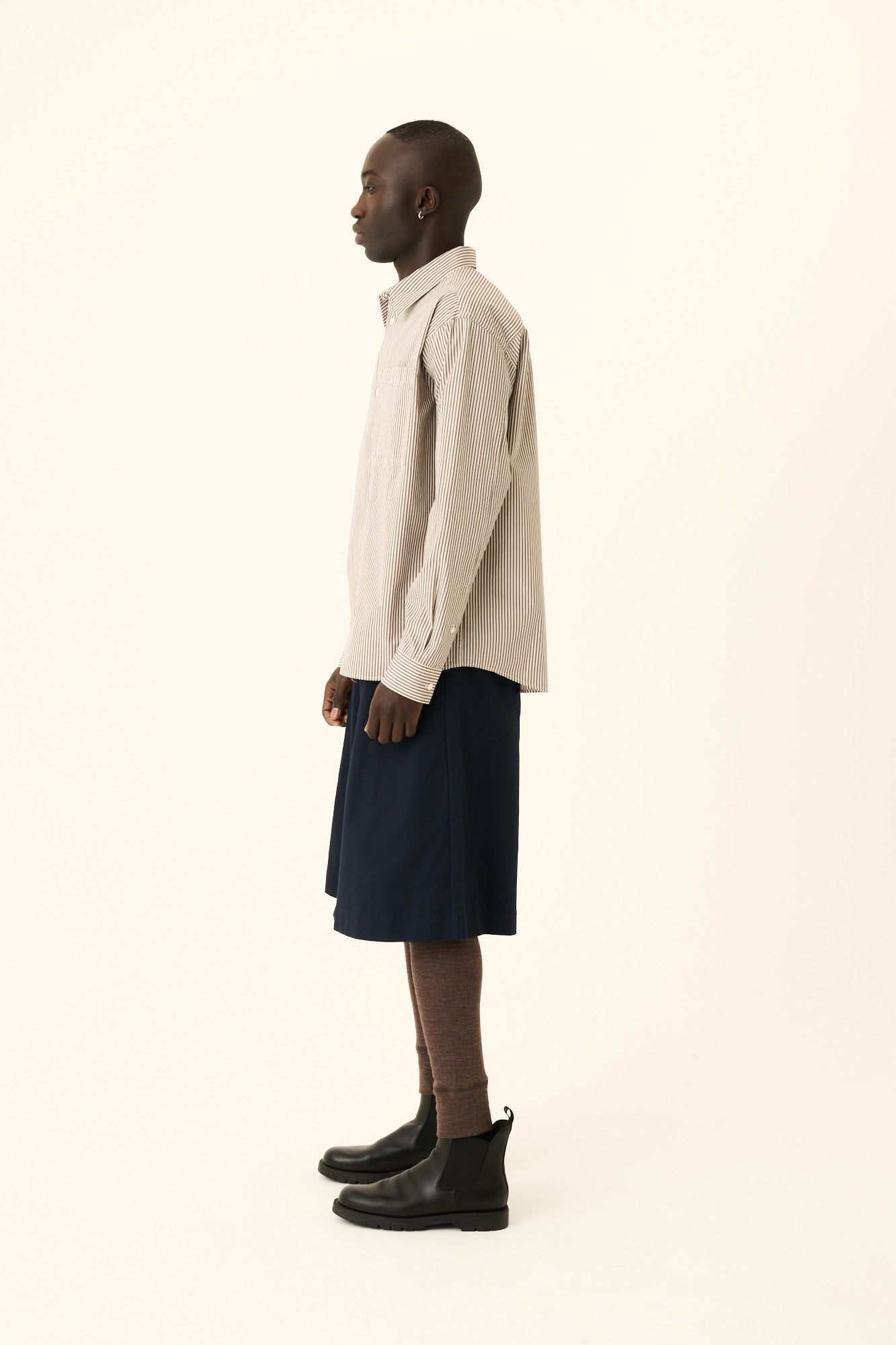 Rue de Tokyo SATOSHI VENICE STRIPE Shirts BROWN WHITE STRIPE