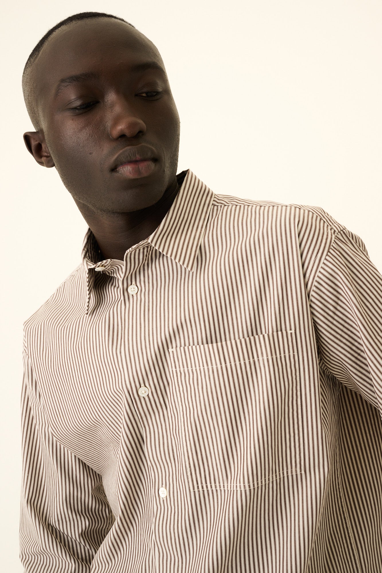 Rue de Tokyo SATOSHI VENICE STRIPE Shirts BROWN WHITE STRIPE